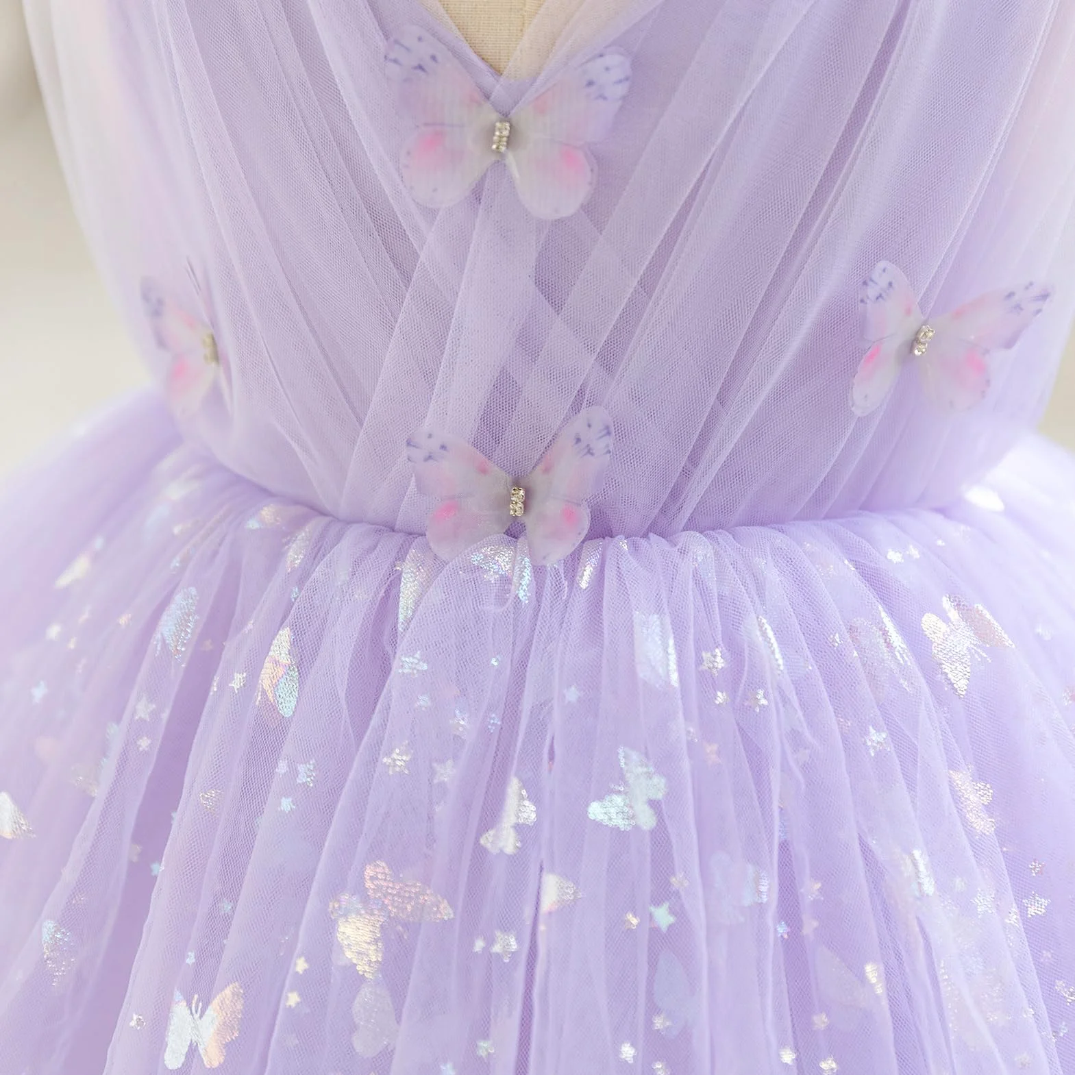 IDOPIP Bébé Fille sans Manches V-Neck Tulle Tutu Robe Princesse Fleur Anniversaire Célébration Robe De Bal