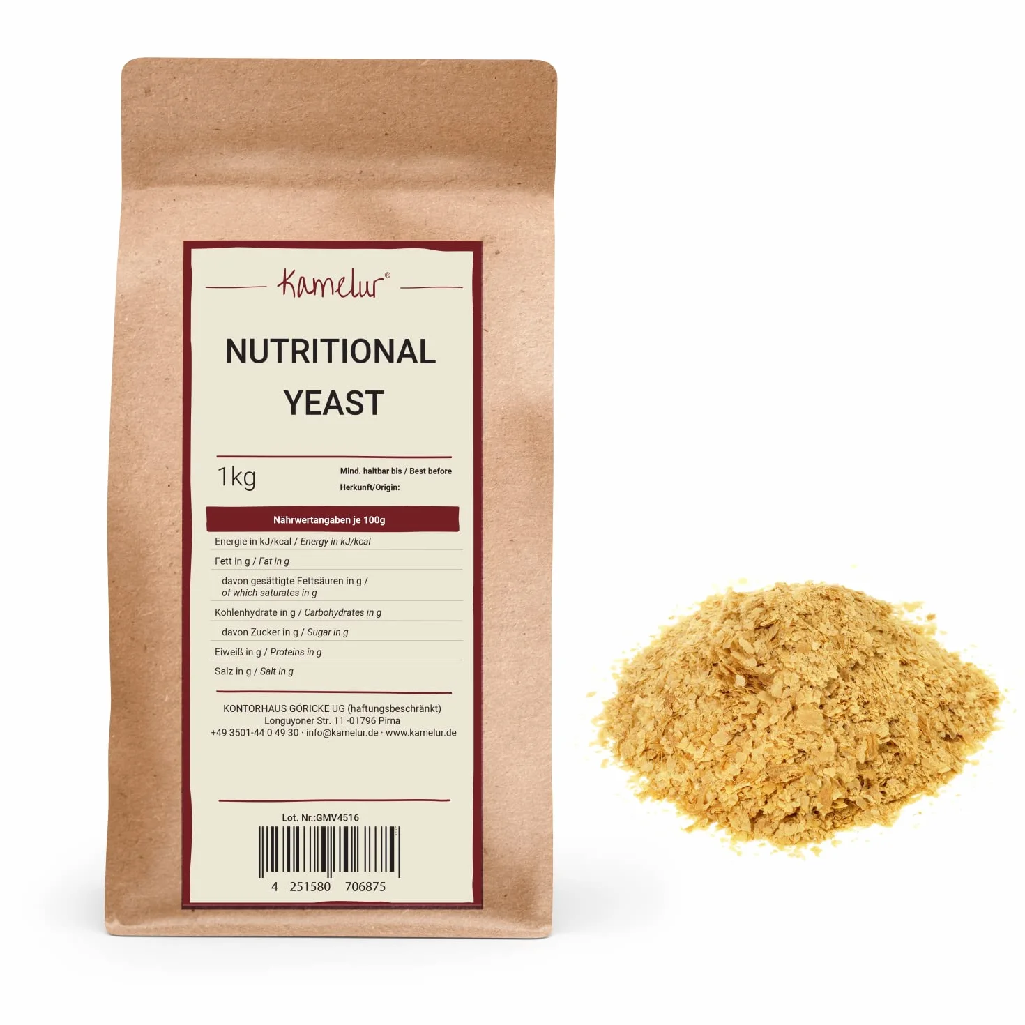 Kamelur levure flocons vegan nutritionnelle pour la production de parmesan sans additifs artificiels 1 kg (Lot de 1)