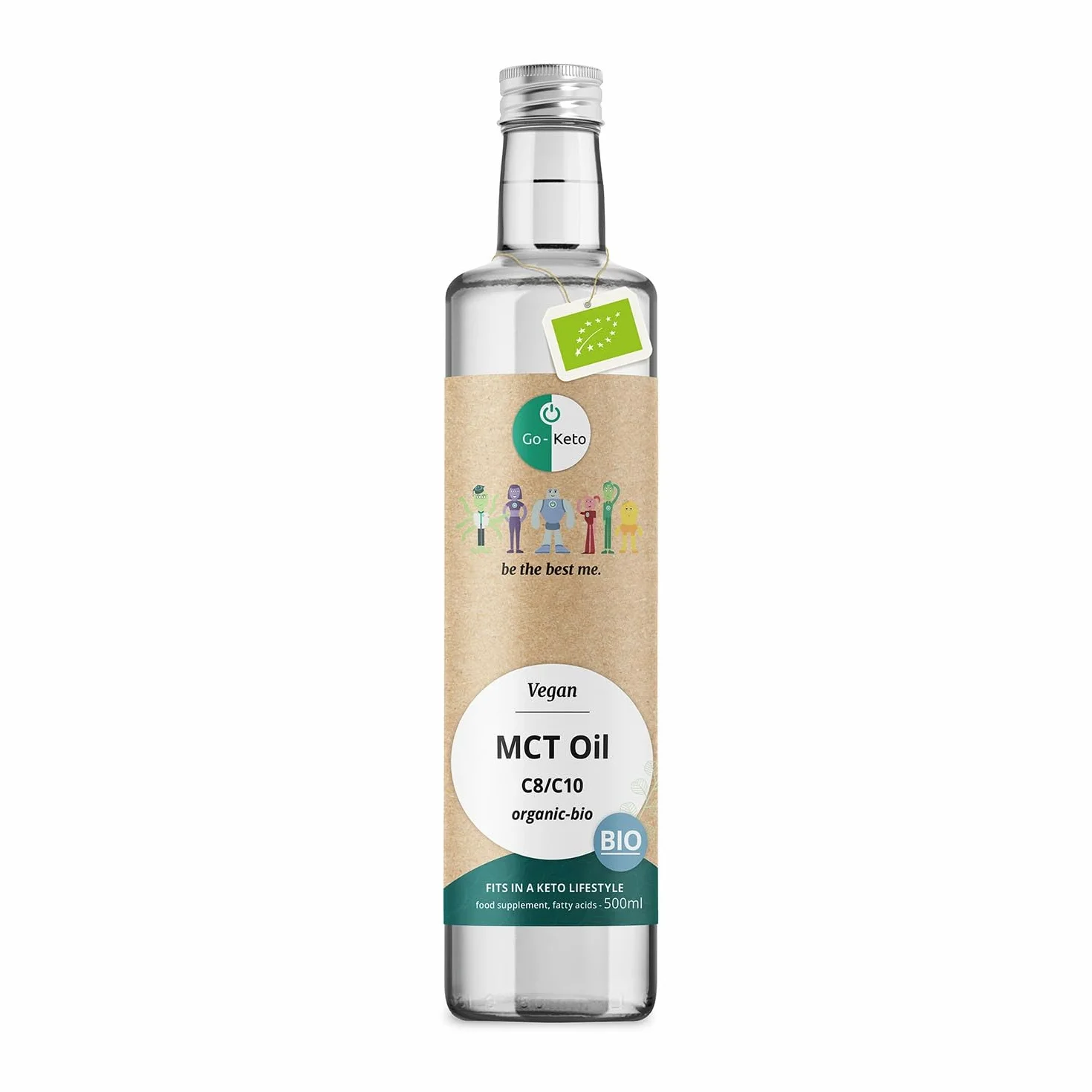 Go-Keto MCT Oil BIO, 500ml - Huile MCT C8/C10 de première qualité à base d'huile de coco BIO, dans bouteille en verre, parfaite pour un régime céto, idéal pour le Bulletproof Coffee, huile TCM