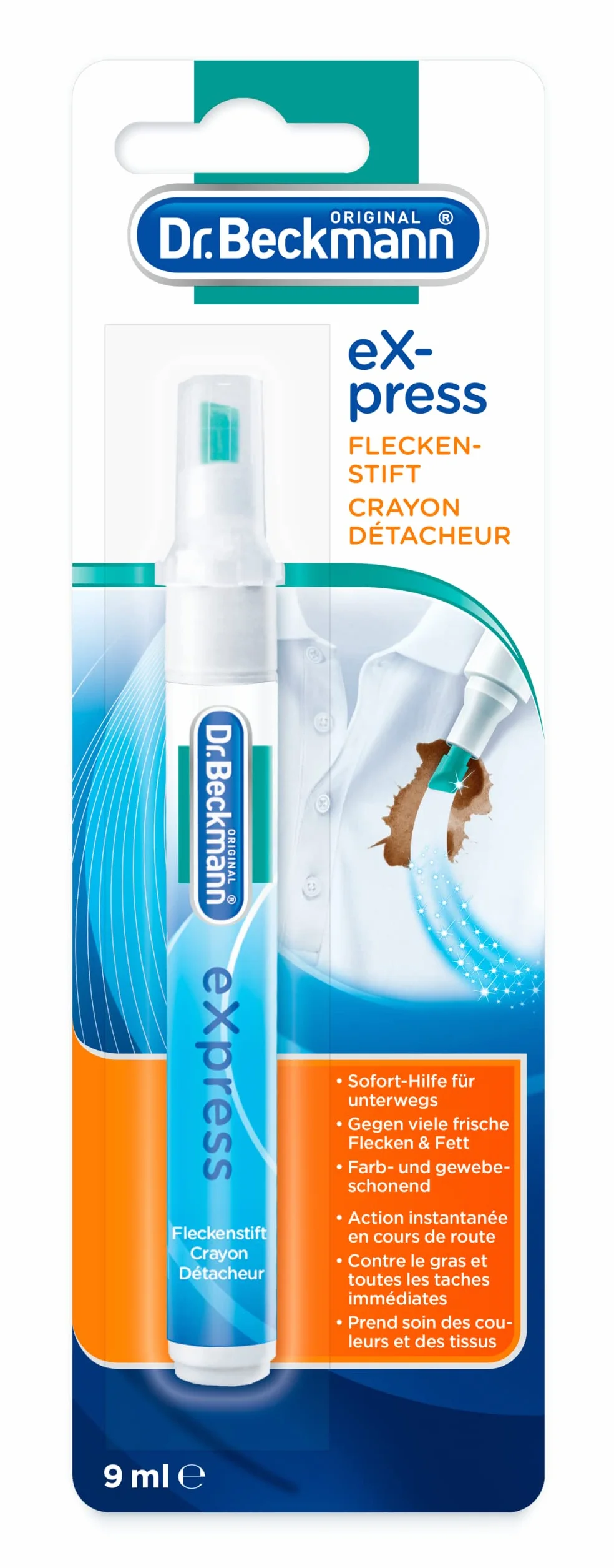Dr. Beckmann Express Marqueur Anti-Taches | Détachant Efficace pour les Taches de Voyage | Solution Rapide et Facile | 6 x 10 ml