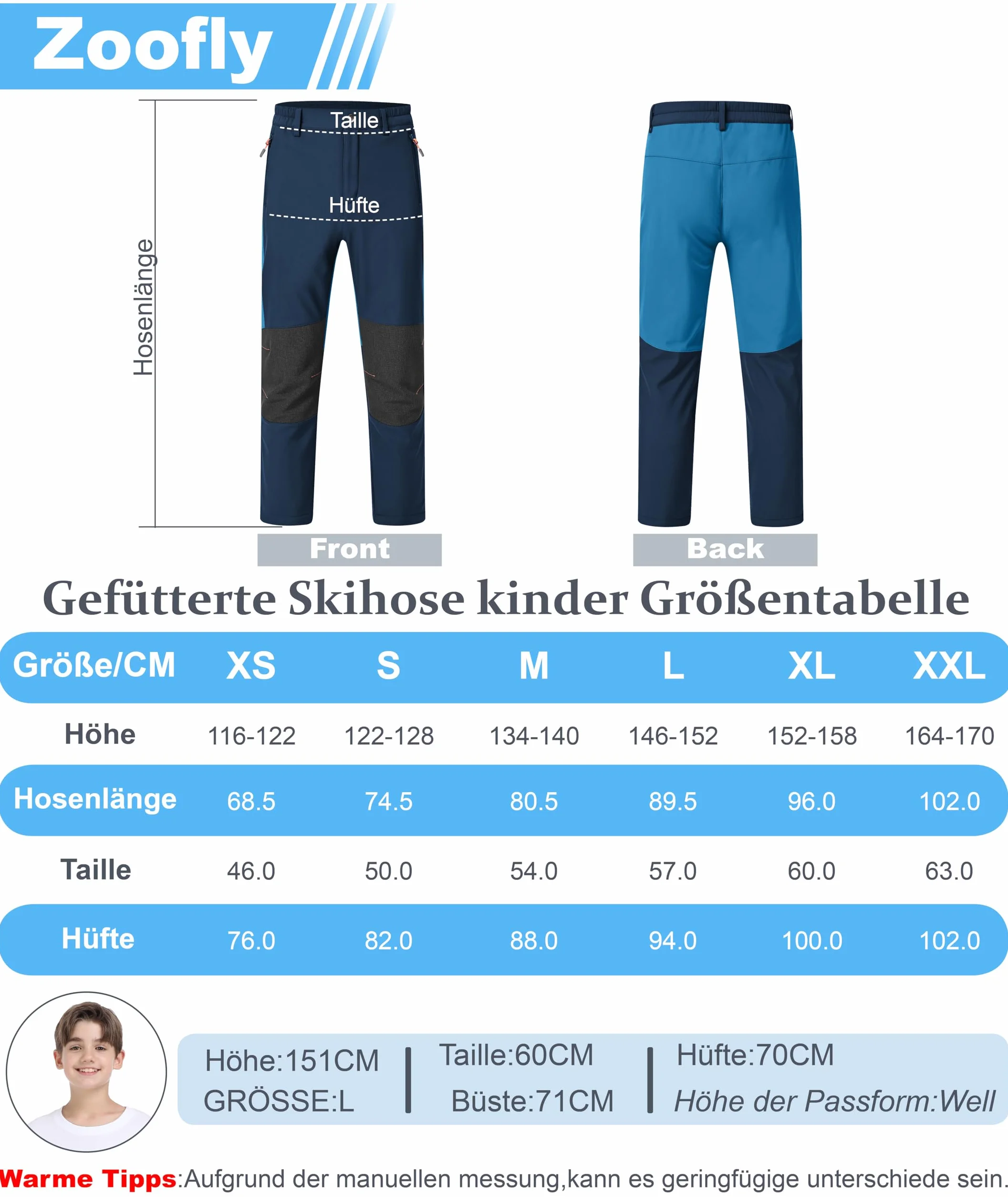 Zoofly Pantalon Ski Enfant Imperméable Chaud Fille Garçon Softshell