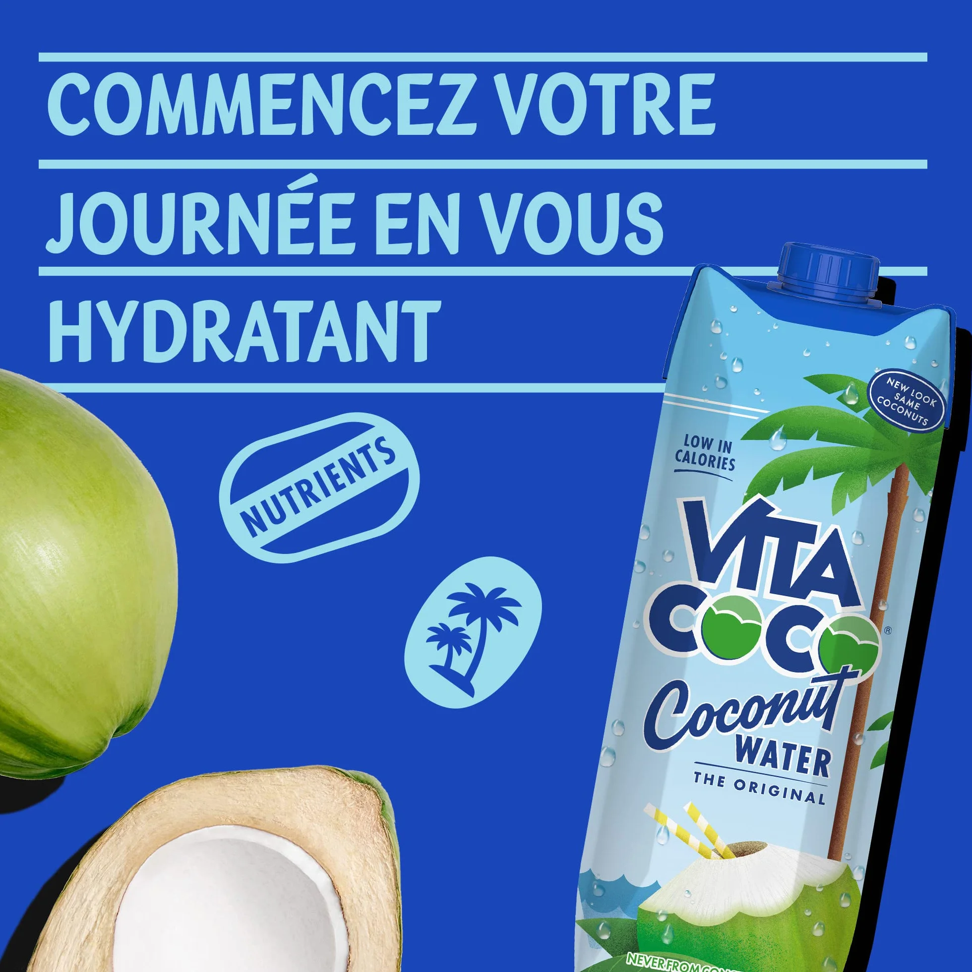 Vita Coco Eau De Coco Pur, Naturellement Hydratante, Remplie D'électrolytes, Sans Gluten, Plein De Vitamine C Et De Potassium, Noix de Coco, 1L, Lot de 12