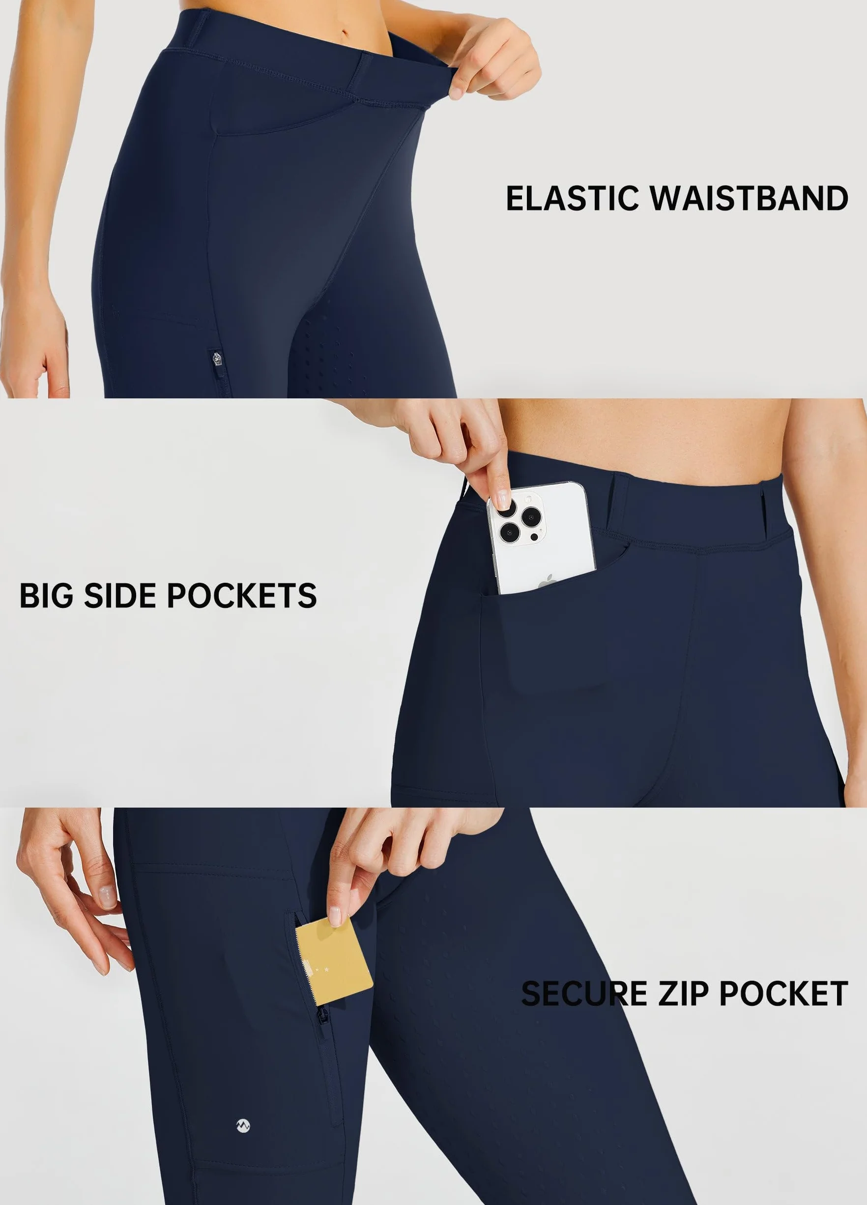 WILLIT Pantalon d'équitation femme silicone taille haute stretch poche zippée passants ceinture