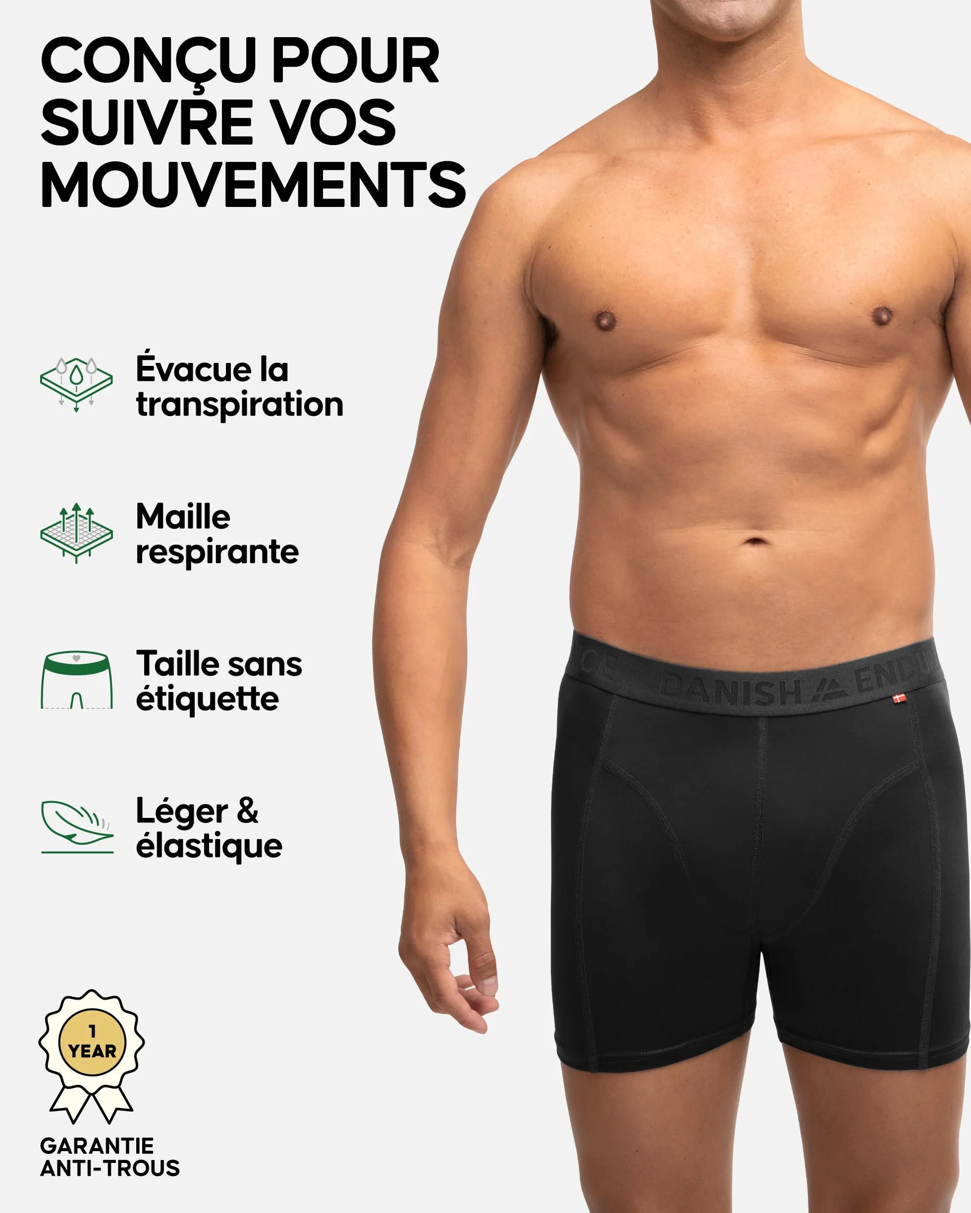 DANISH ENDURANCE Boxers de Course Anti-frottements Hommes Lot de 6
