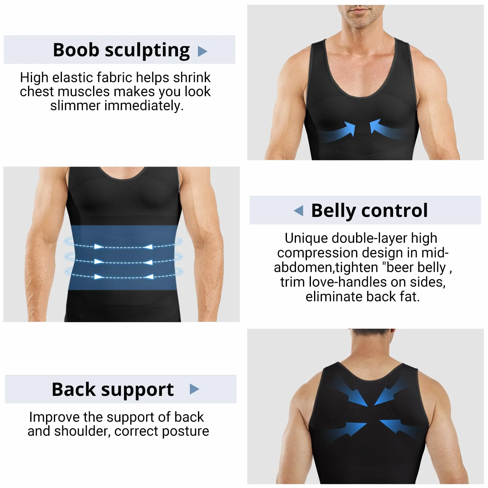 MEETYOO Débardeur Compression Homme Manches Longues Maillot de Corps Ventre Plat Minceur Gilet Invisible Amincissant Body Shaper