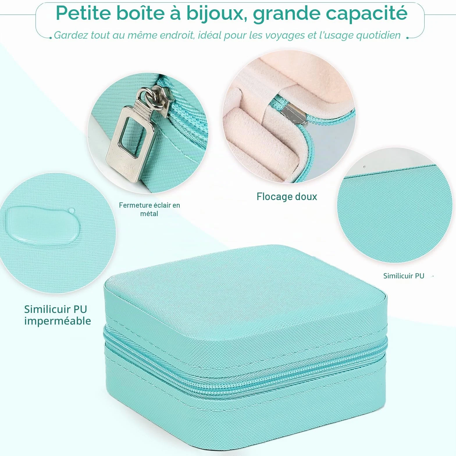 AiQInu Boîte à Bijoux de Voyage, Petite Coffret PU-Leder Rangement pour Bagues, Boucles, Colliers (Bleu)