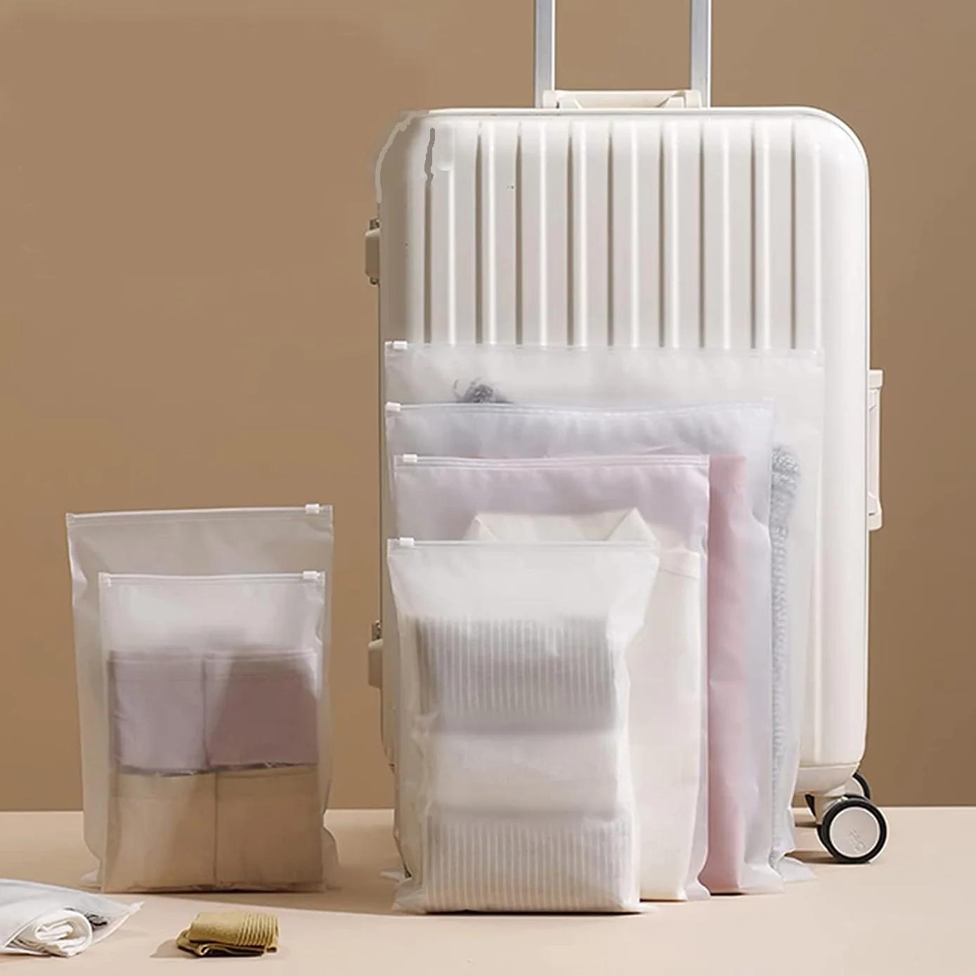 DERAYEE Sac de Voyage Etanche Zippé Transparent Réutilisable Rangement Multifonctionnel Vêtements Cosmétiques