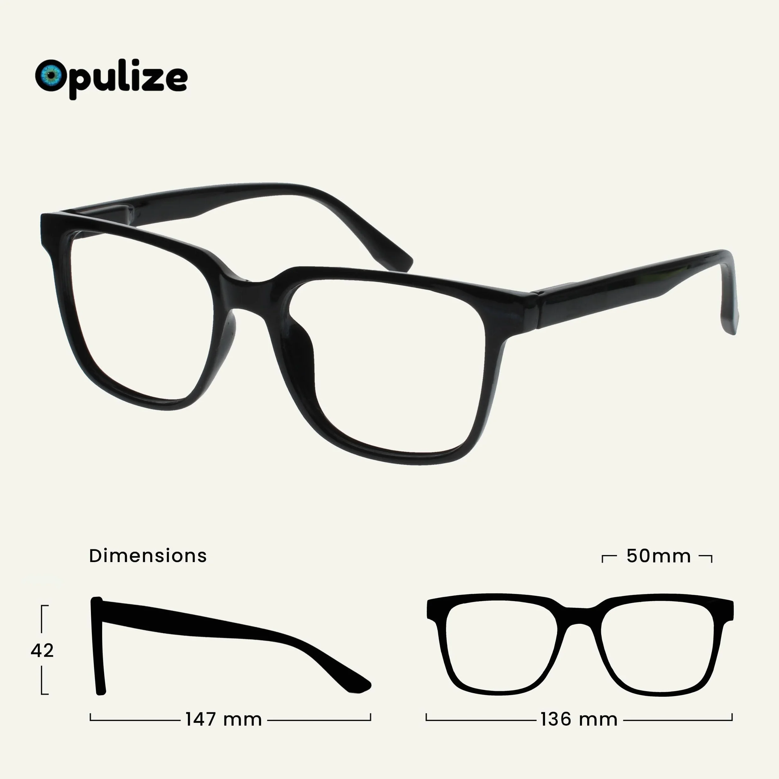 OPULIZE LEO Lunettes de Lecture Monture Rectangulaire Large Noir +1.50