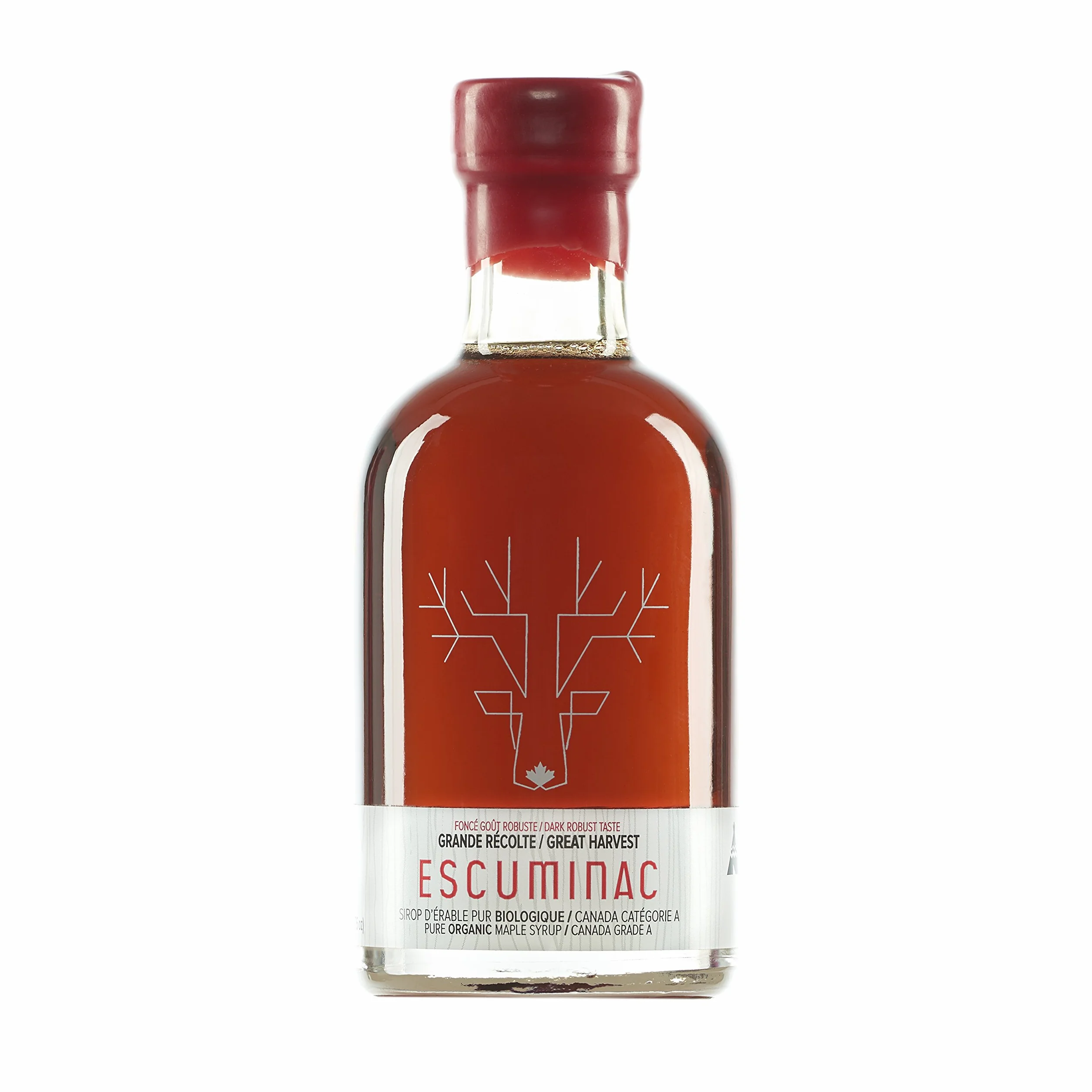 Escuminac Sirop D'Érable Pur Et Premium - Grande Récolte - Canada Catégorie A - Grade A Foncé Goût Robuste - 200 ml - Parfait Pour Cocktails, Recettes Relevées - Produit Du Québec