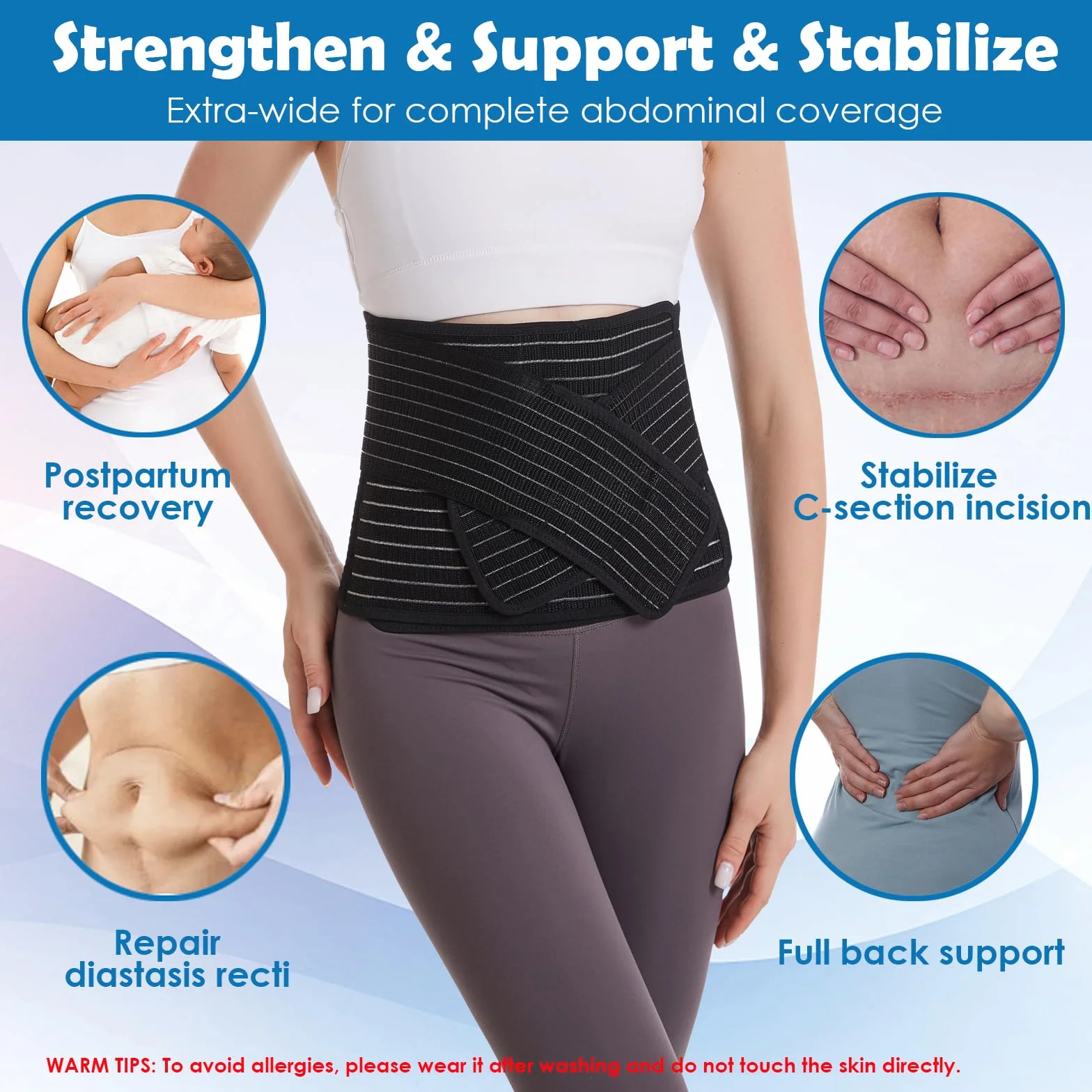 Paskyee Ceinture abdominale post-partum, post-chirurgie, soulagement douleurs dorsales