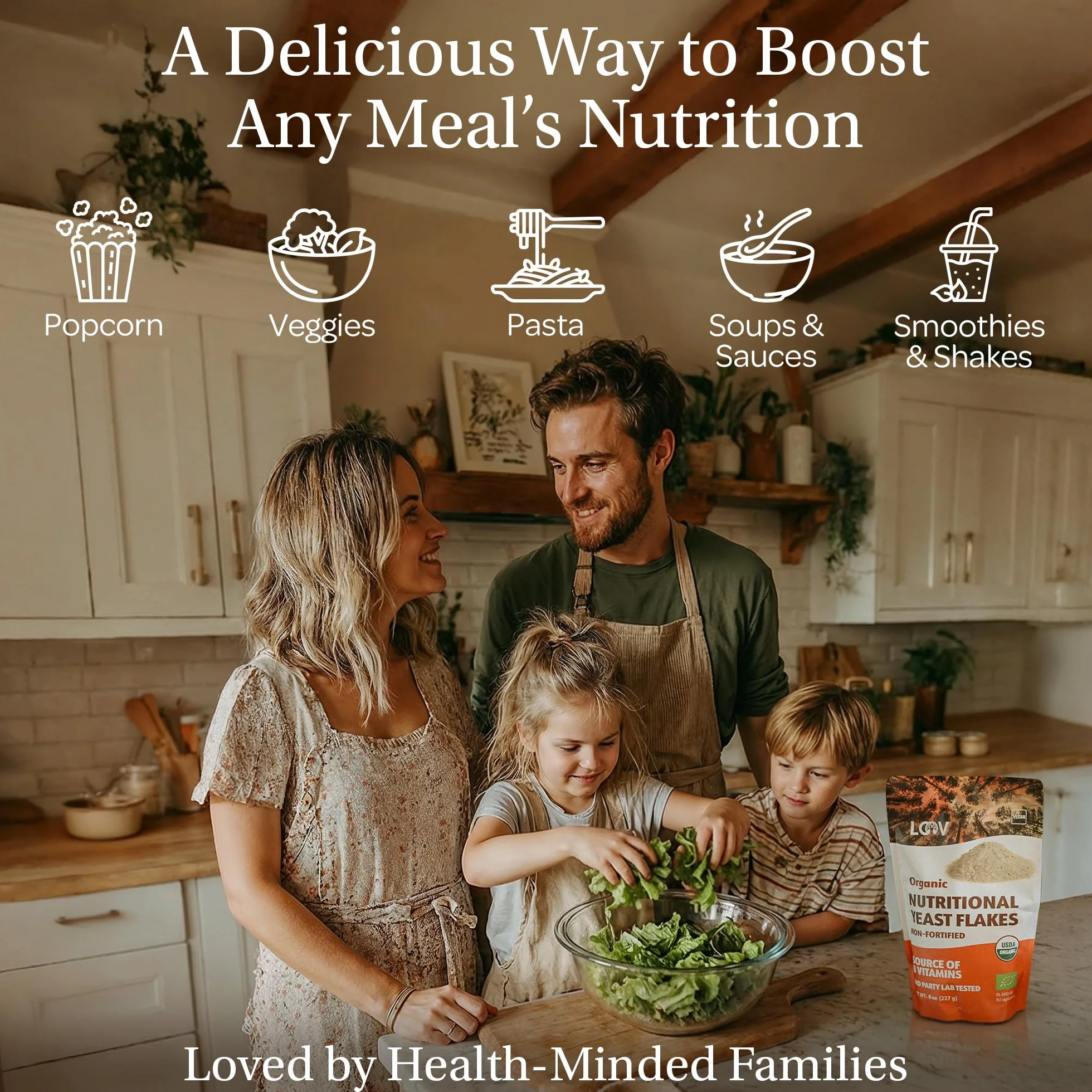 Flocons de levures alimentaires bio non-fortifiées de LOOV, Grillés, Végétaliens, sans OGM, sans gluten, bonne source de vitamines B, 227 g, sans vitamine ajoutée, sans sucre ajouté, sac refermable
