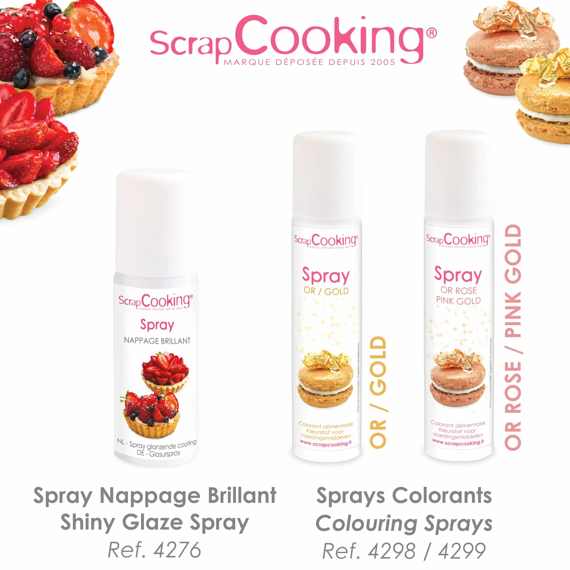 ScrapCooking - Spray Colorant de Surface Or 75 ml - Spray Alimentaire Doré pour faire Briller vos Pâtisseries, Biscuits, Macarons, Pâtes à Sucre, Cupcakes, Gâteaux, Entremets, Bûches - 4298