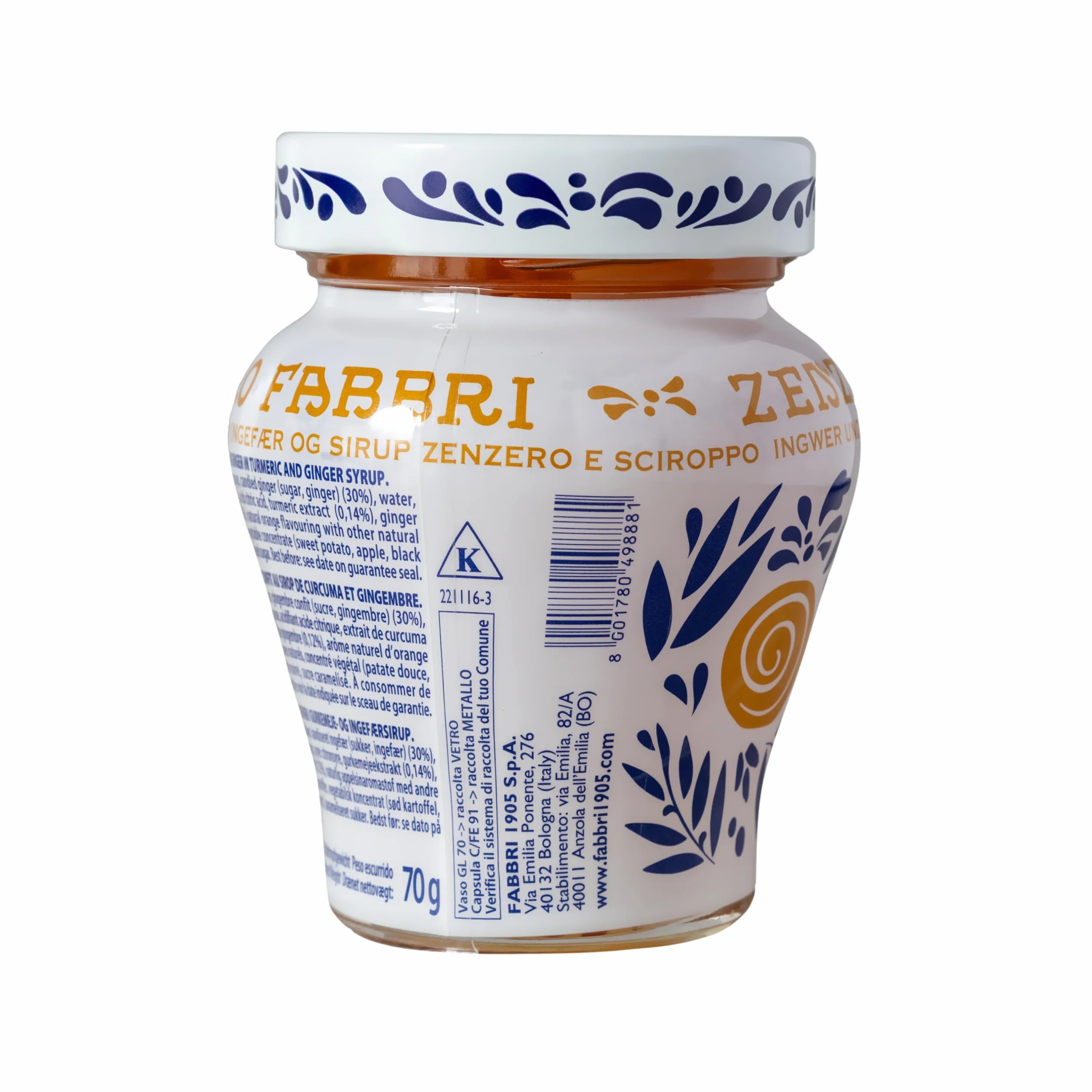 Fabbri Gingembre confit au sirop de curcuma 230 g – Sans gluten, élaboré en Italie – Saveur épicée pour desserts et cocktails