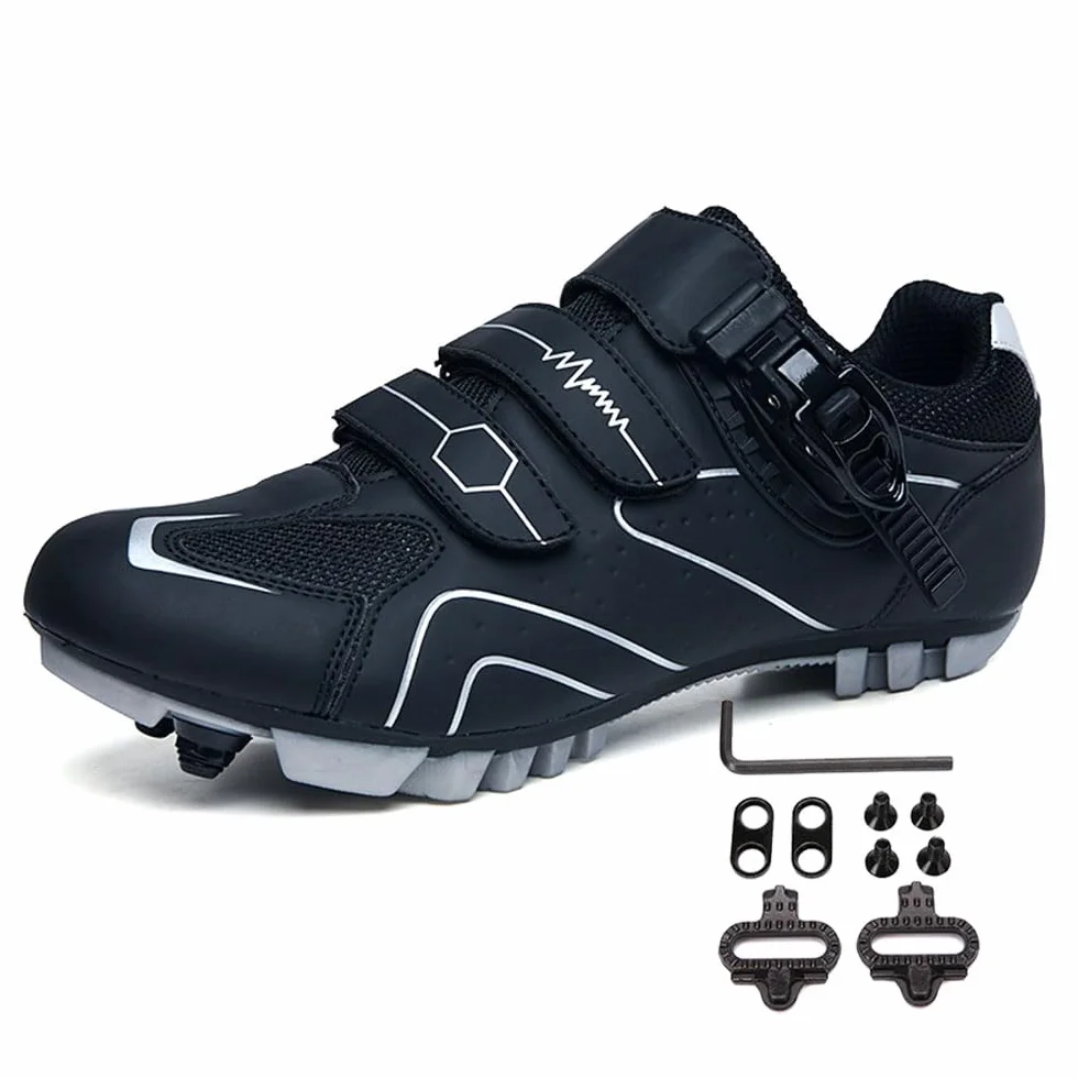 Chaussures de Cyclisme Homme Femme VTT Route avec Crampons Antidérapants Semelle Dure Noir Marine