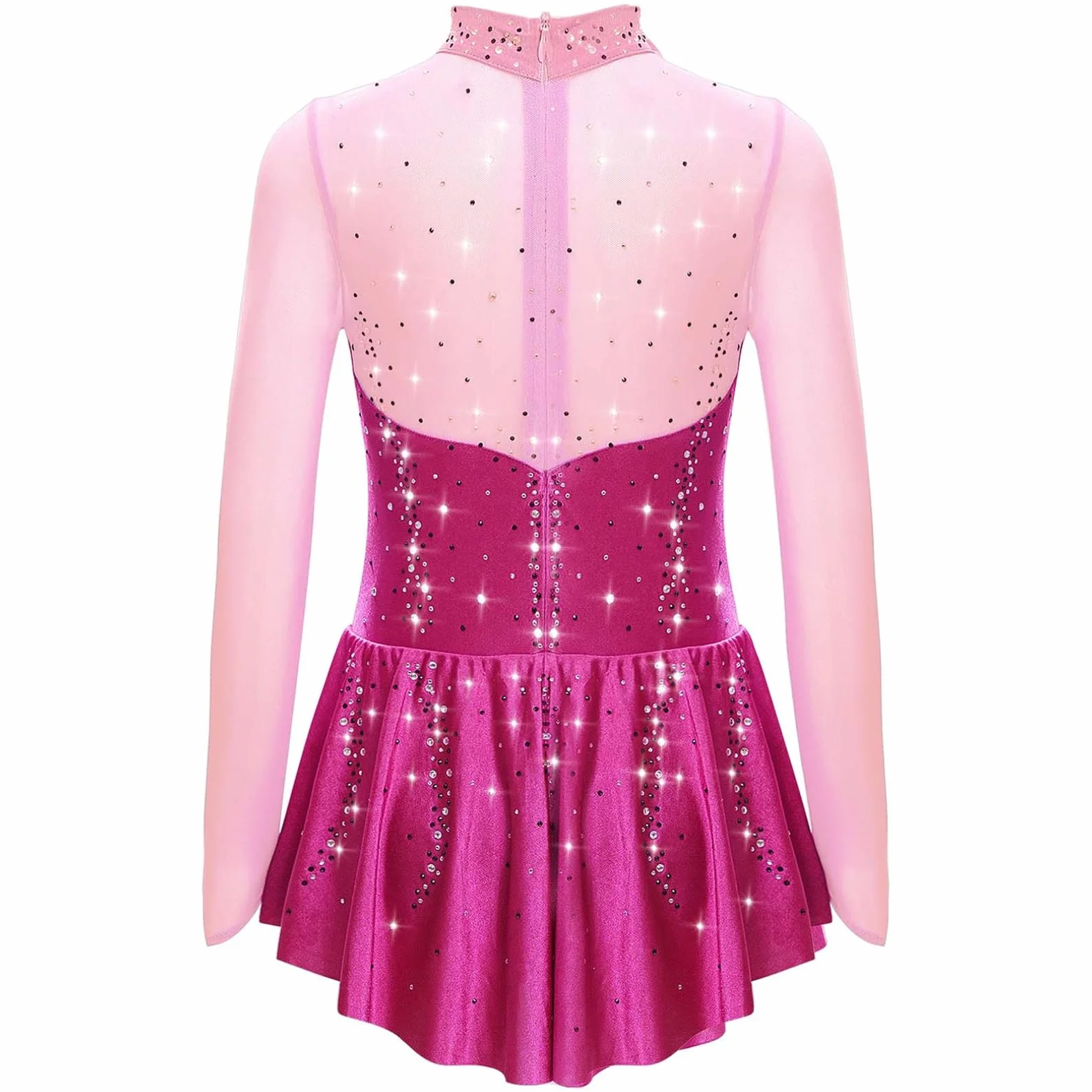 Robe Patinage Artistique Manches Longues Strass Justaucorps Gymnastique Enfant Fille 5-16 Ans