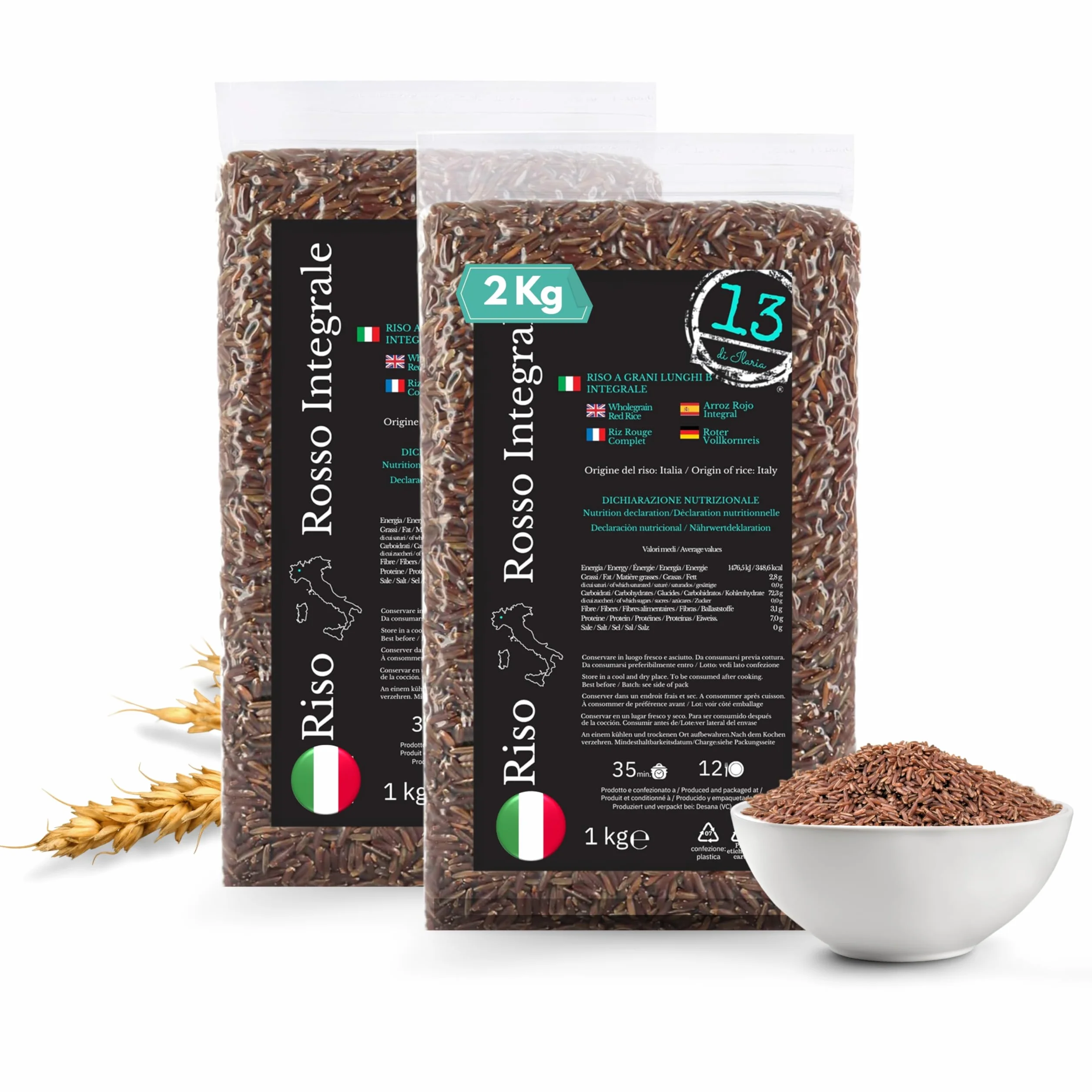 Riz Rouge Italien Complet – 2 kg (2 x 1 kg) – Riche en Fibres et Antioxydants – Sans Gluten – Idéal pour Salades et Accompagnements Sains – Piémont | 13 di Ilaria