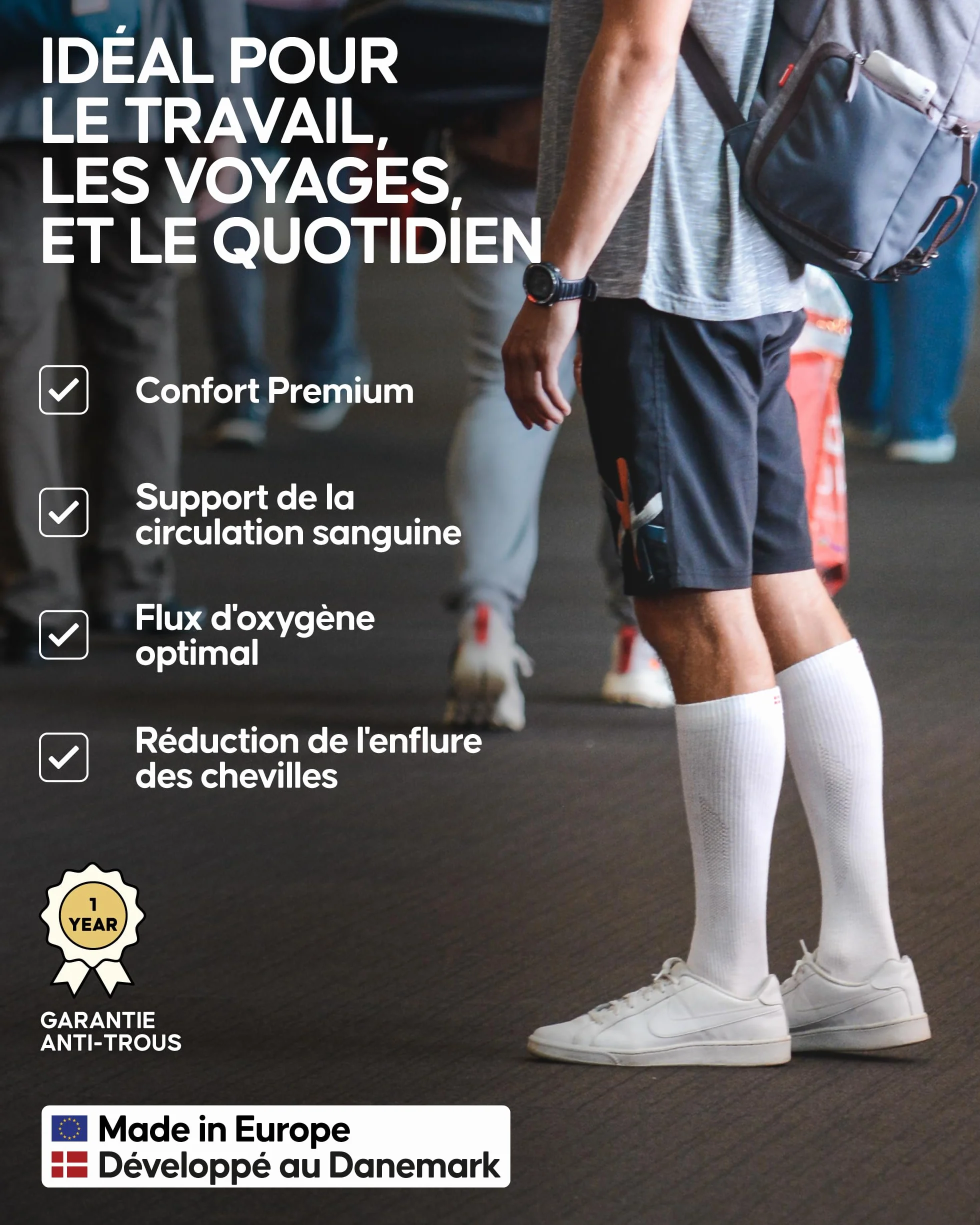 DANISH ENDURANCE Chaussettes de Contention en Coton Bio 14-18 mmHg Compression Graduée Unisexe
