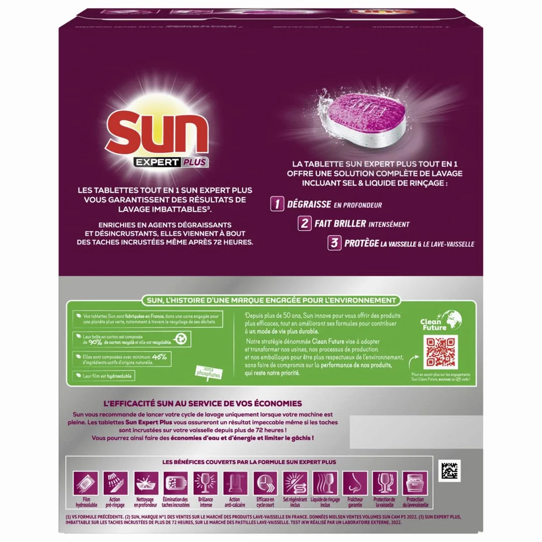 SUN - Pastilles Lave-Vaisselle Tout-en-1 - 80 Capsules - Expert Plus - imbattable sur les taches incrustées de + de 72h - dégraisse et fait briller