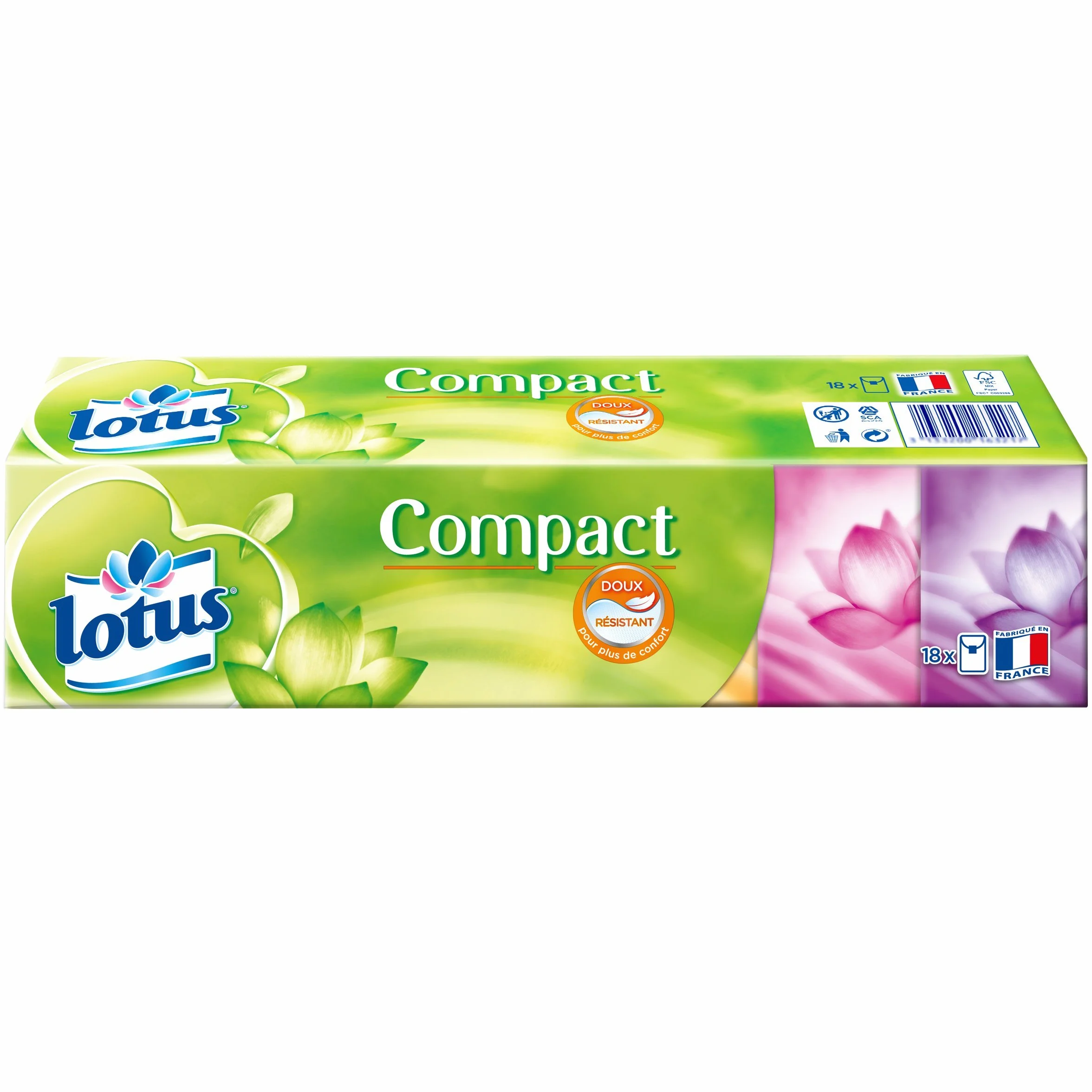 Lotus Compact - Mouchoirs en étui - Lot de 3 paquets de 18 étuis
