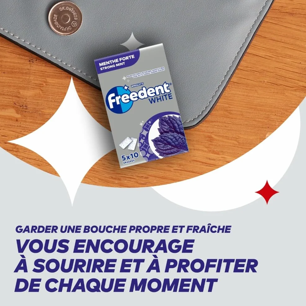 FREEDENT WHITE Chewing Gum Sans Sucre Goût Menthe Forte 5 Paquets 70g