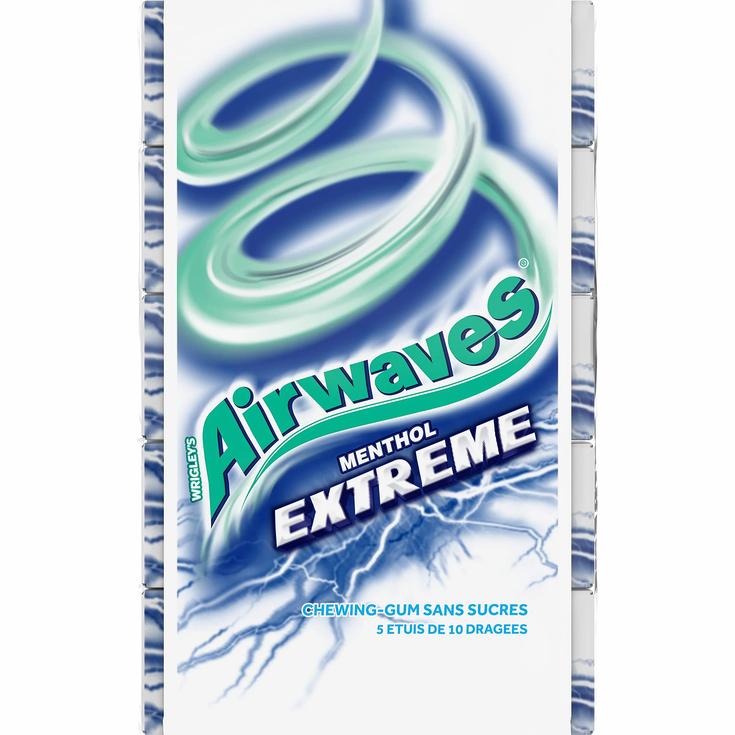 AIRWAVES Chewing Gum Sans Sucre Goût Menthol Extrême 5 Paquets 70g