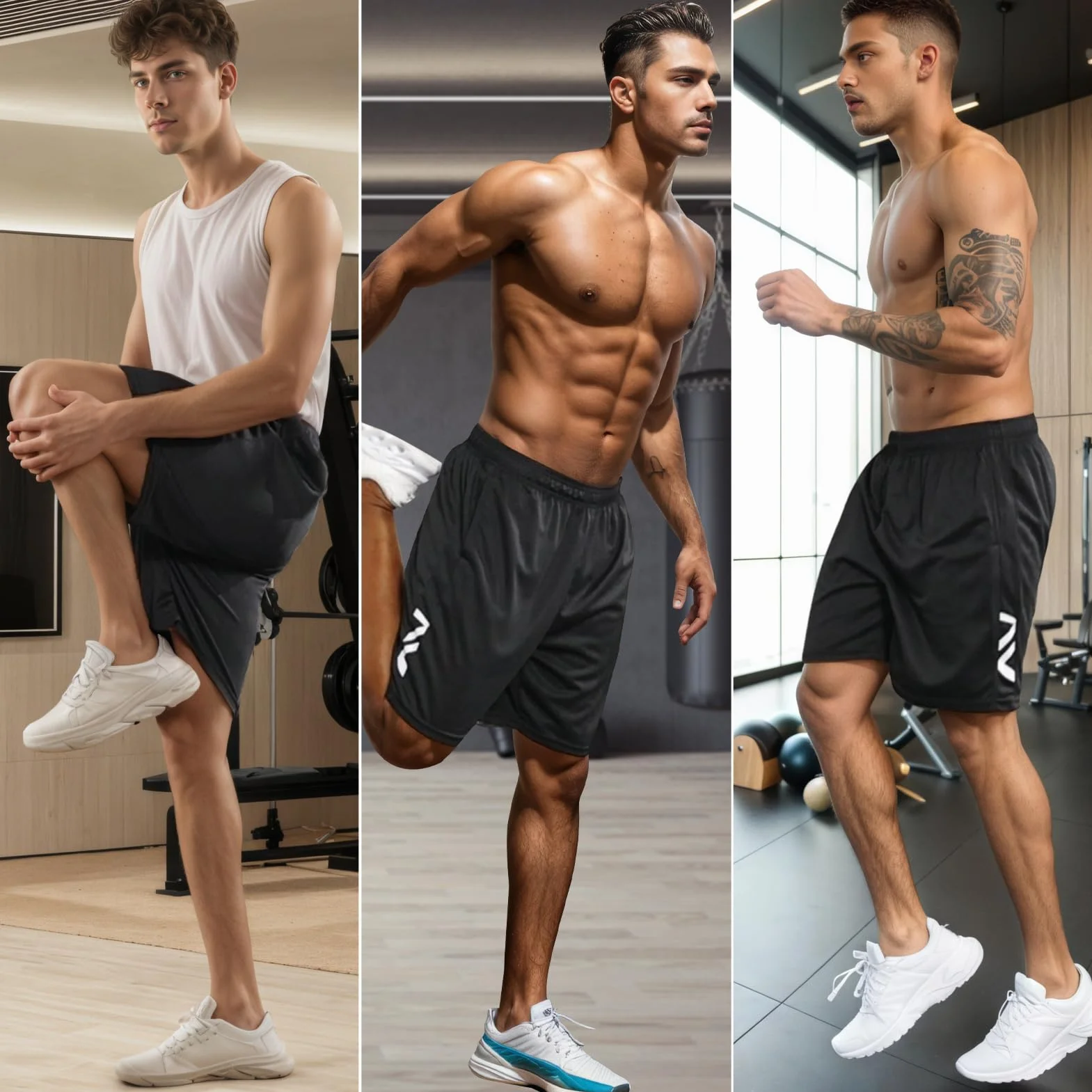 Lot de 3 Shorts de Sport pour Homme Séchage Rapide avec Poches Jogging Fitness Basketball Training Gym Tennis