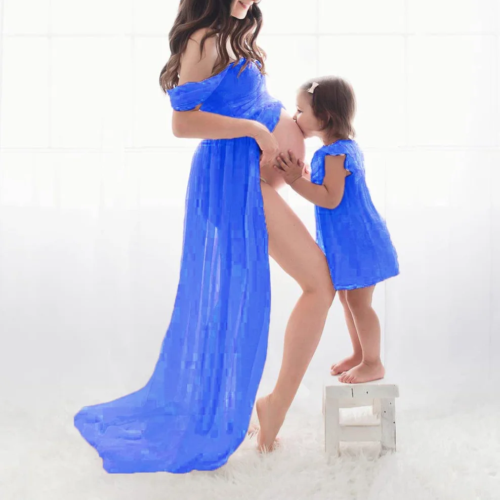 Robe de Maternité en Mousseline de Soie Longue Sans Bretelles pour Photographie Grossesse