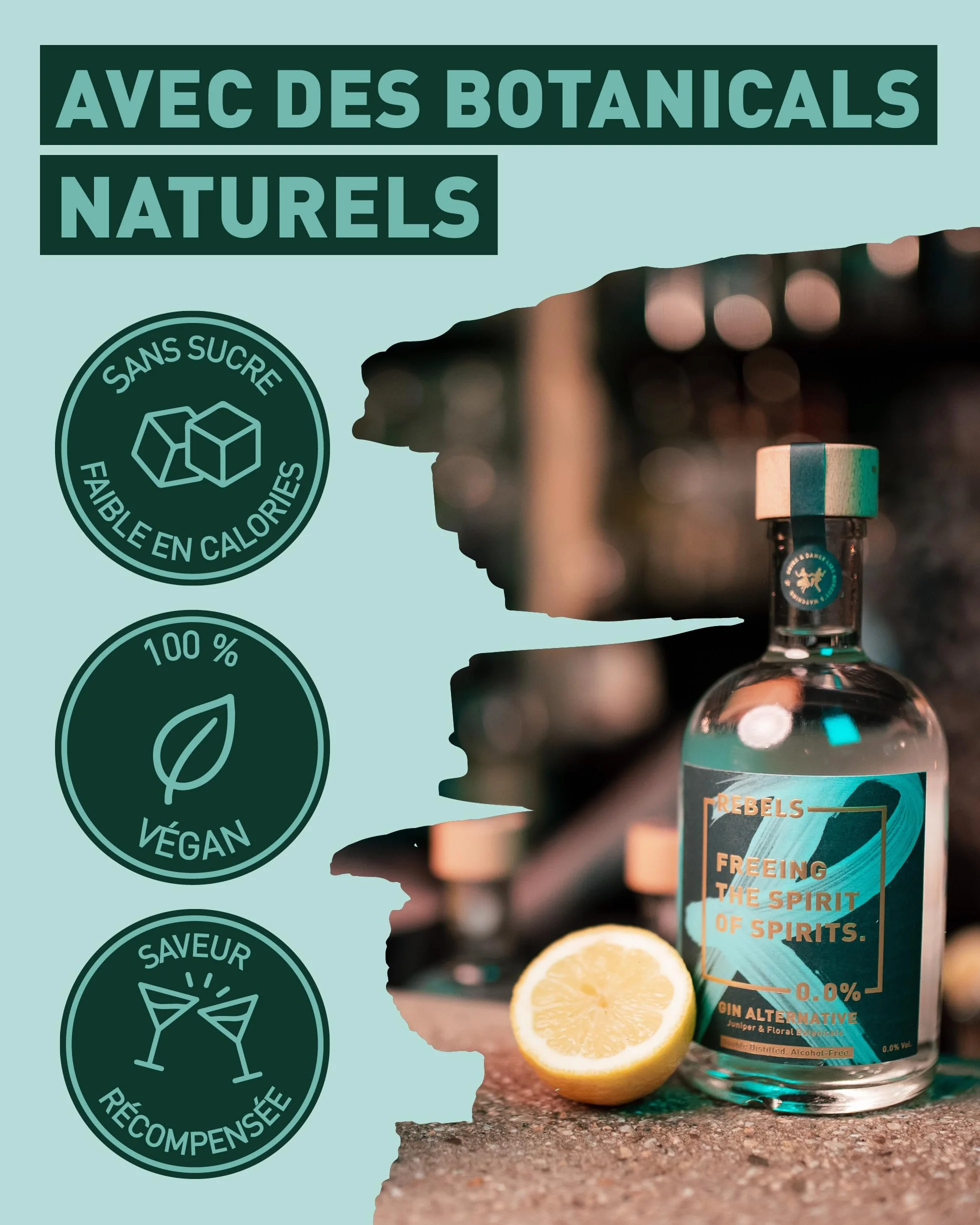 REBELS 0.0% - Alternative sans Alcool inspirée du Gin - Botanical Dry - 500 ml - Distillé deux fois pour un Arôme intense - Goût primé - Végan - Pour Mocktails comme Gin Tonic
