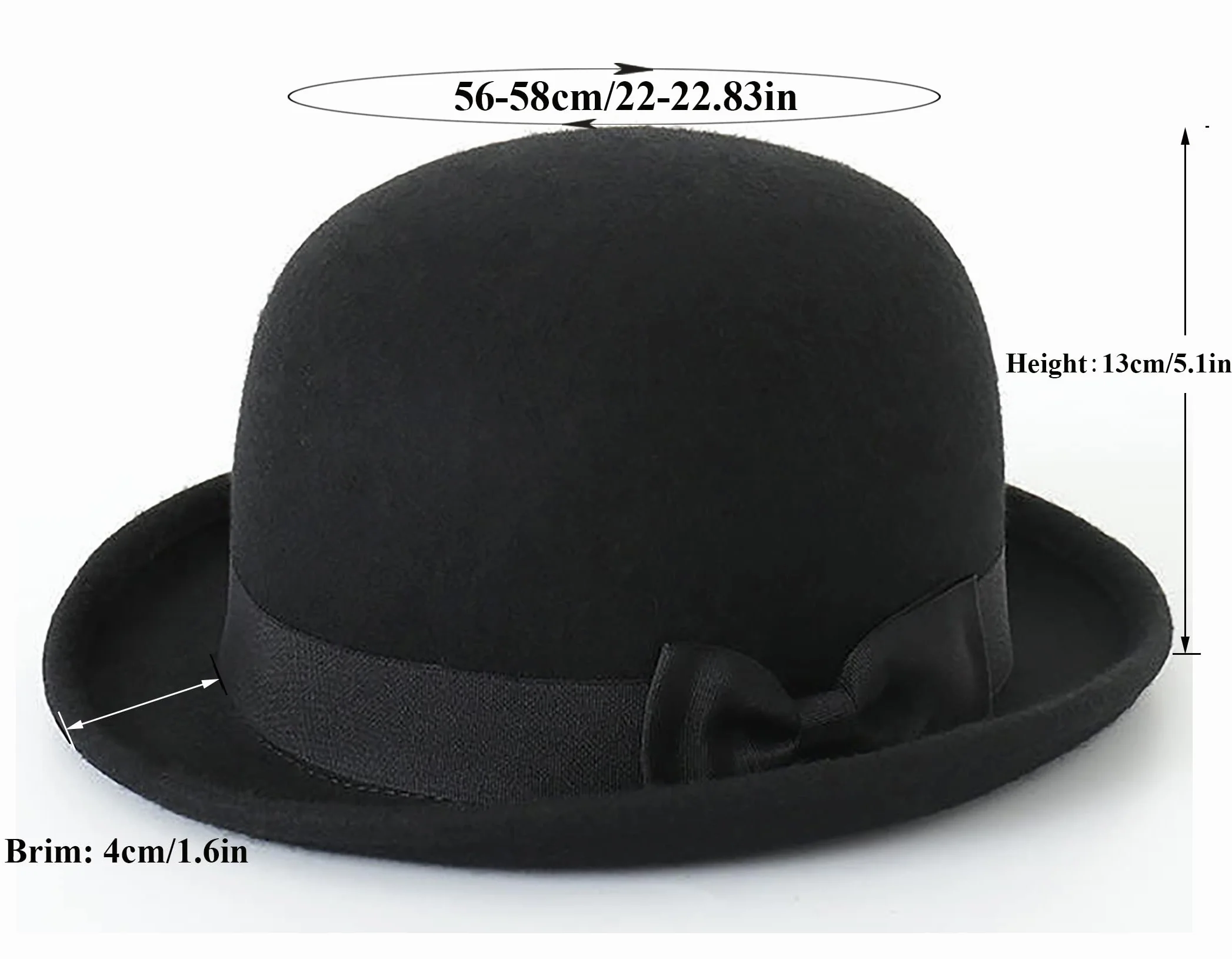 Chapeau melon Derby noir à bord roulé court S/M