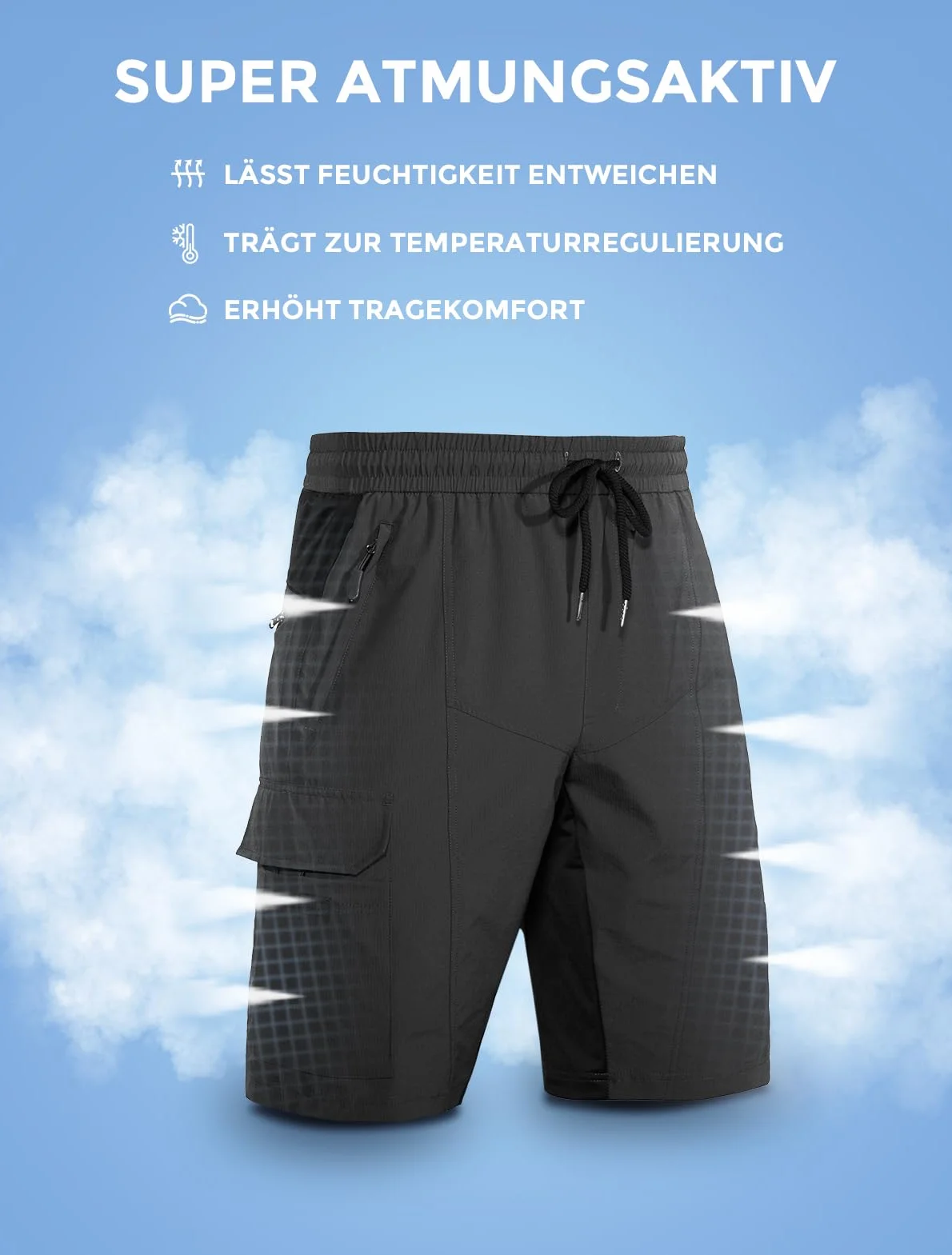 Wespornow Bermuda Homme 5 Poches Sport Séchage Rapide Pantalon Court Extérieur Stretch Randonnée Trekking
