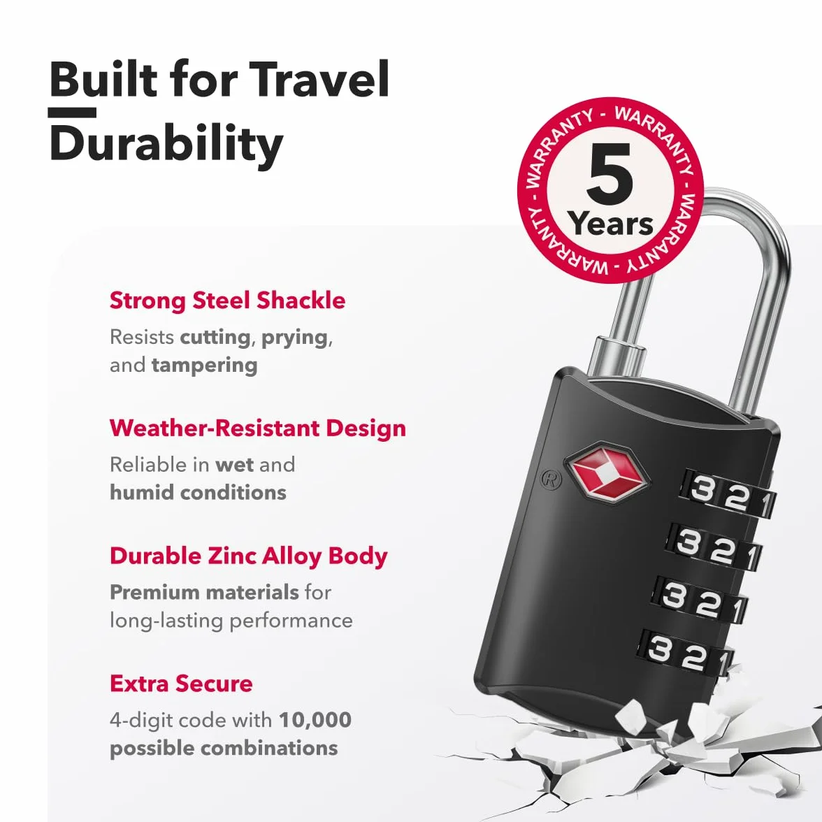 Cadenas TSA à code 4 chiffres lot de 2 noir pour valise voyage compatible USA