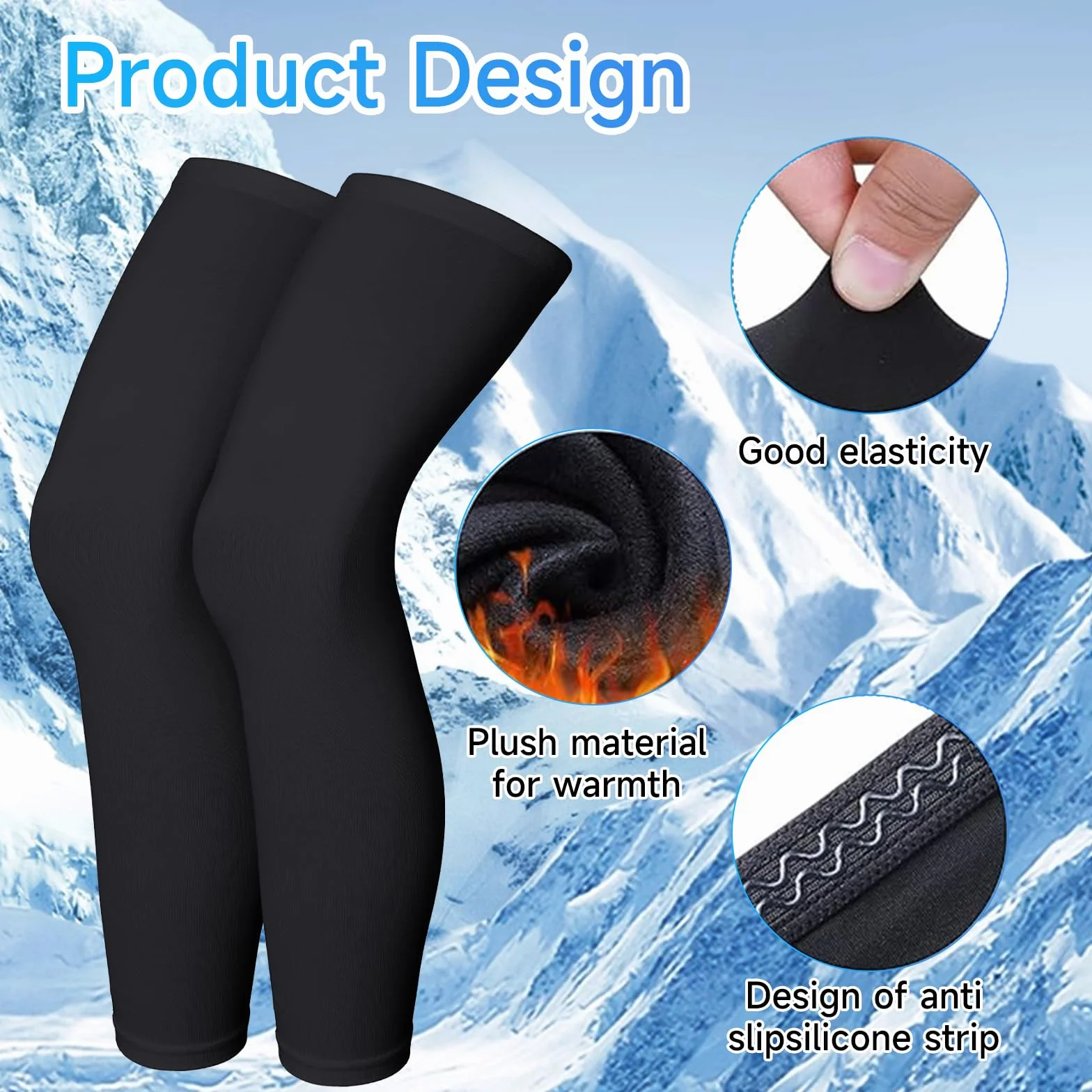 Manches de Compression de Jambes, Manchon de Jambe Pleine, Chaussettes d'Hiver Homme Femme pour Sport Course, Vélo, Fitness