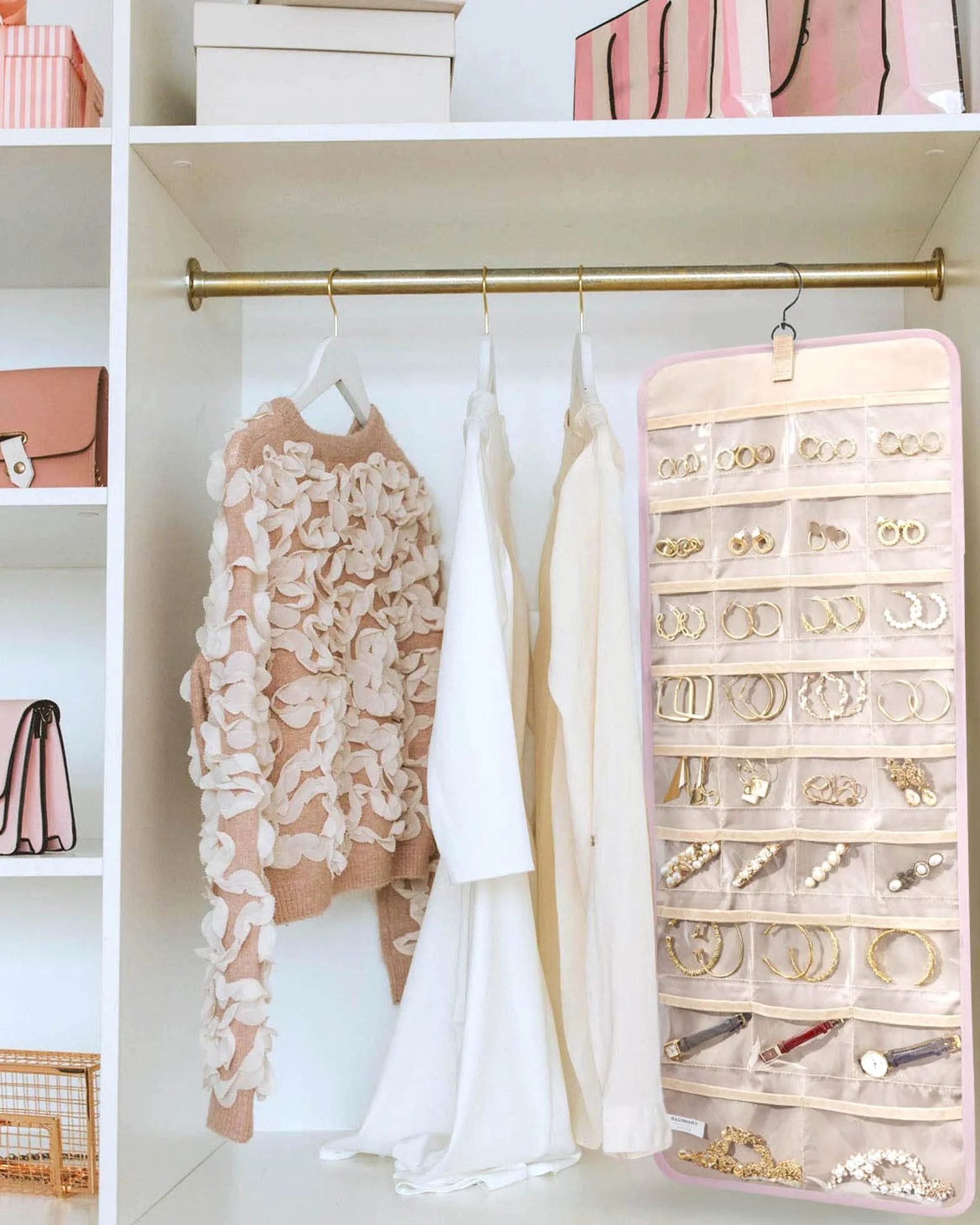Bagsmart Organisateur de bijoux à suspendre - Rouleau de rangement double face avec crochet en métal - Grand format