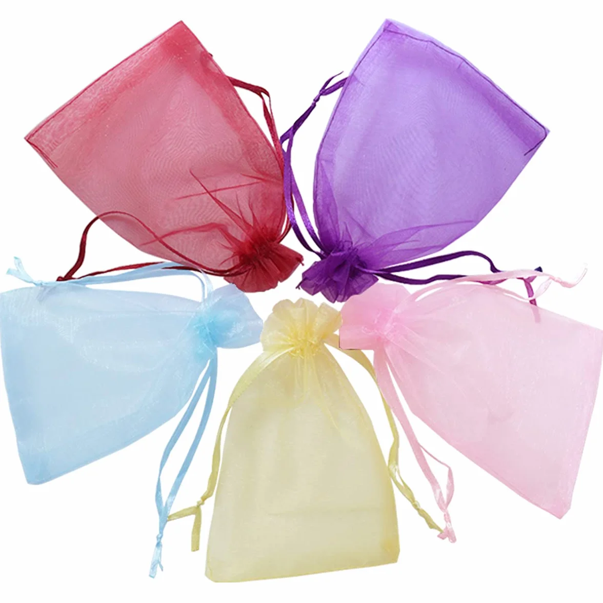 Sacs Organza Bleu Clair 10x15cm 100PCS avec Cordon de Serrage pour Bijoux Cadeaux