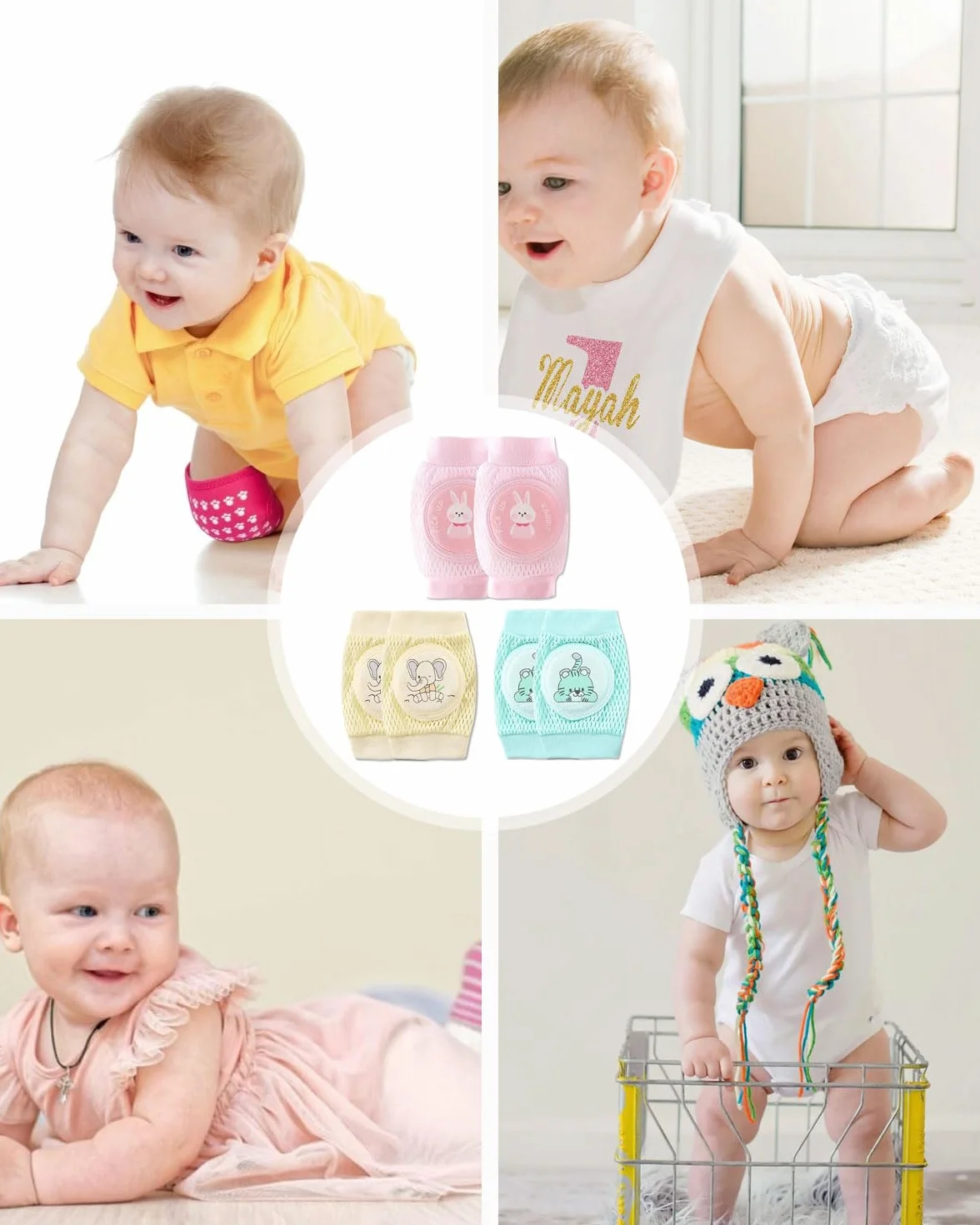 Genouillères Bébé Antidérapant Respirant Coton Unisex 0-3 Ans 4 Pattes