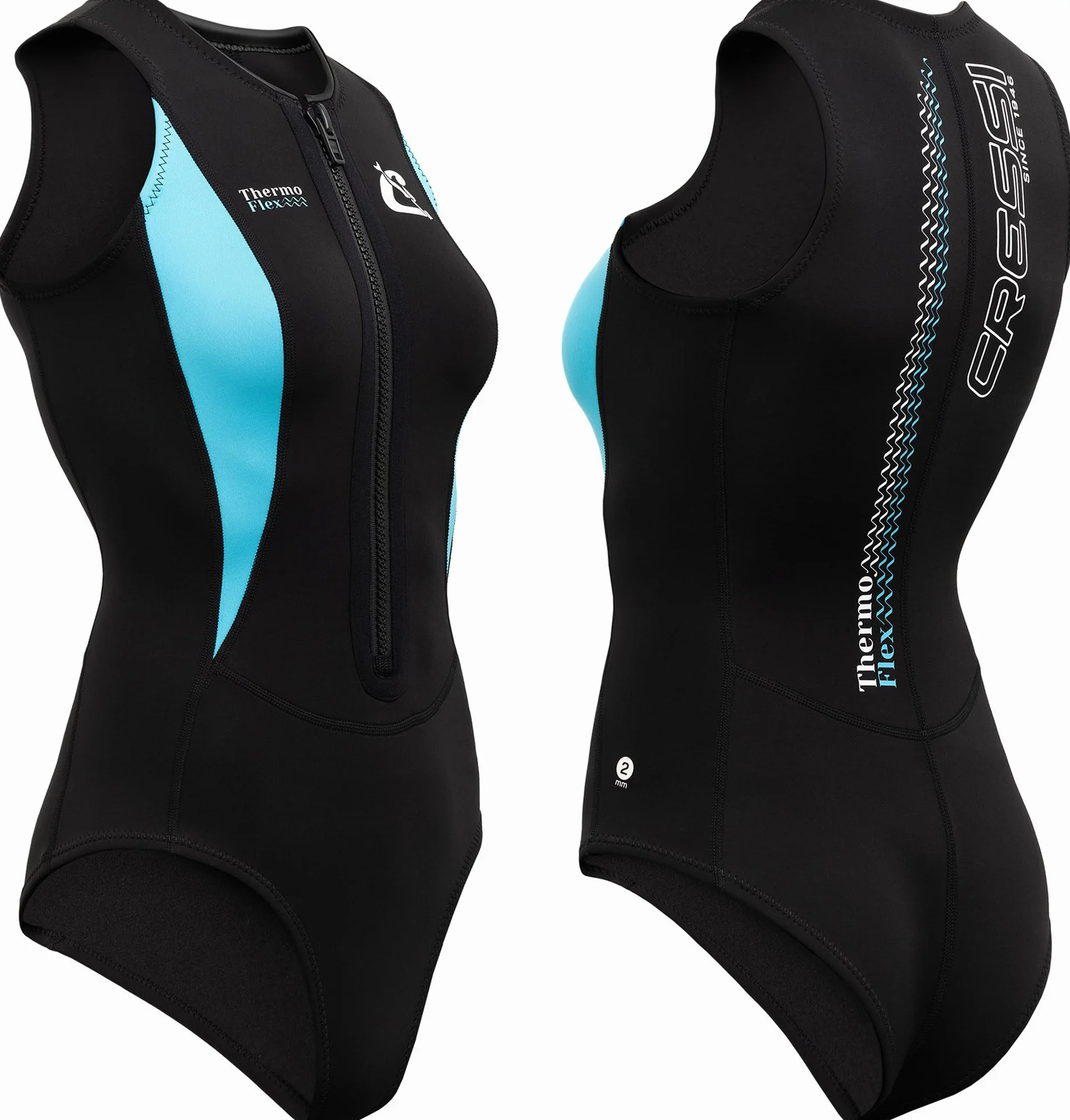 CRESSI Thermoflex Lady Swimsuit Maillot de Bain Femme Néoprène 2 mm Natation Snorkeling AquaFitness Noir/Aiguemarine