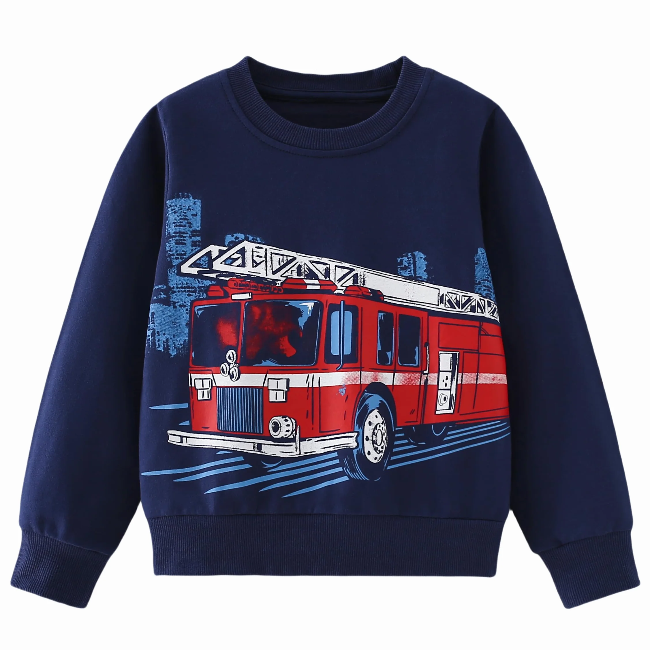Sweatshirt Garçon Col Rond Dinosaure Excavateur Pull Enfant Coton 2-7 Ans