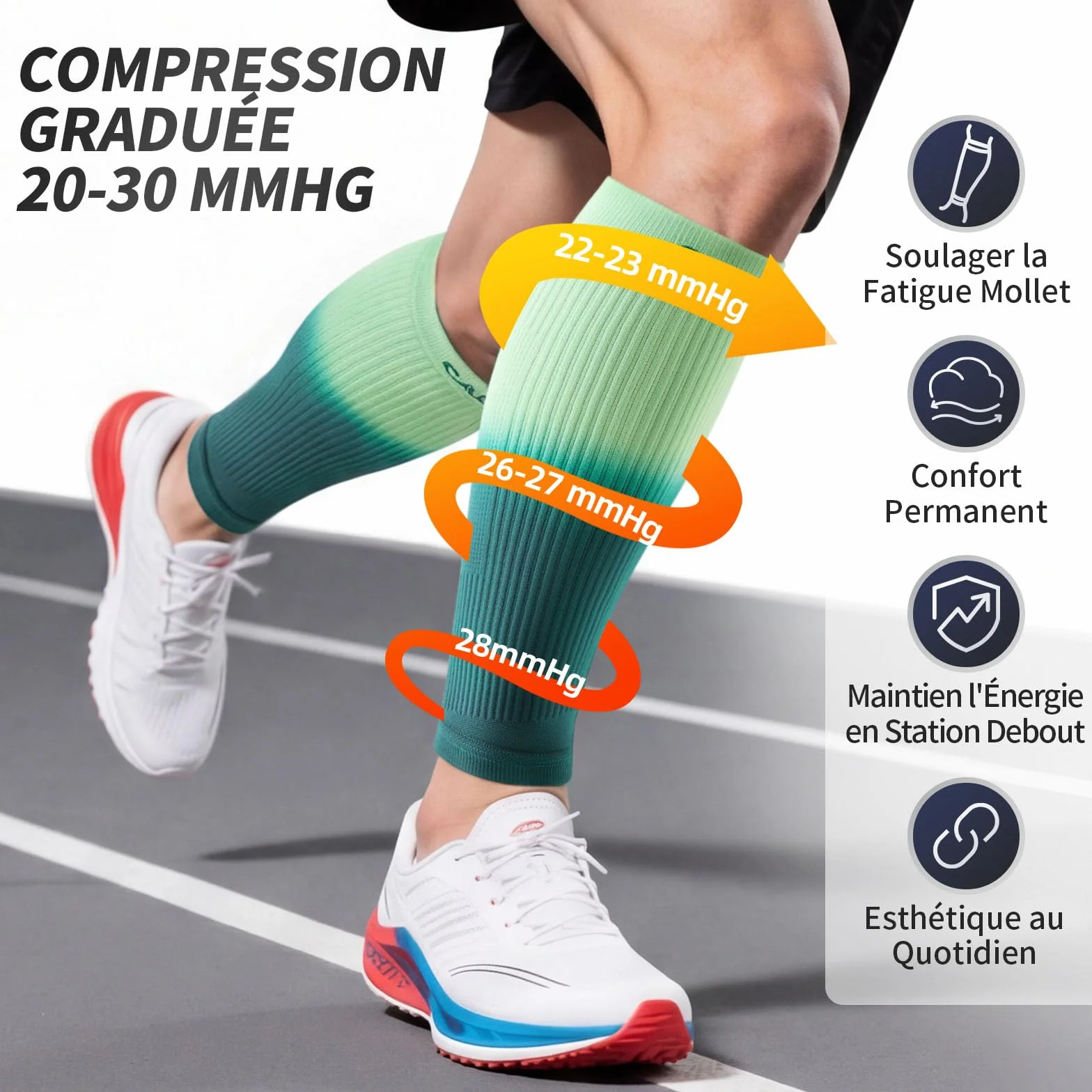 CAMBIVO Manchon Compression Mollet Classe 2, Bas de Contention sans Pied pour Sport Course Varices