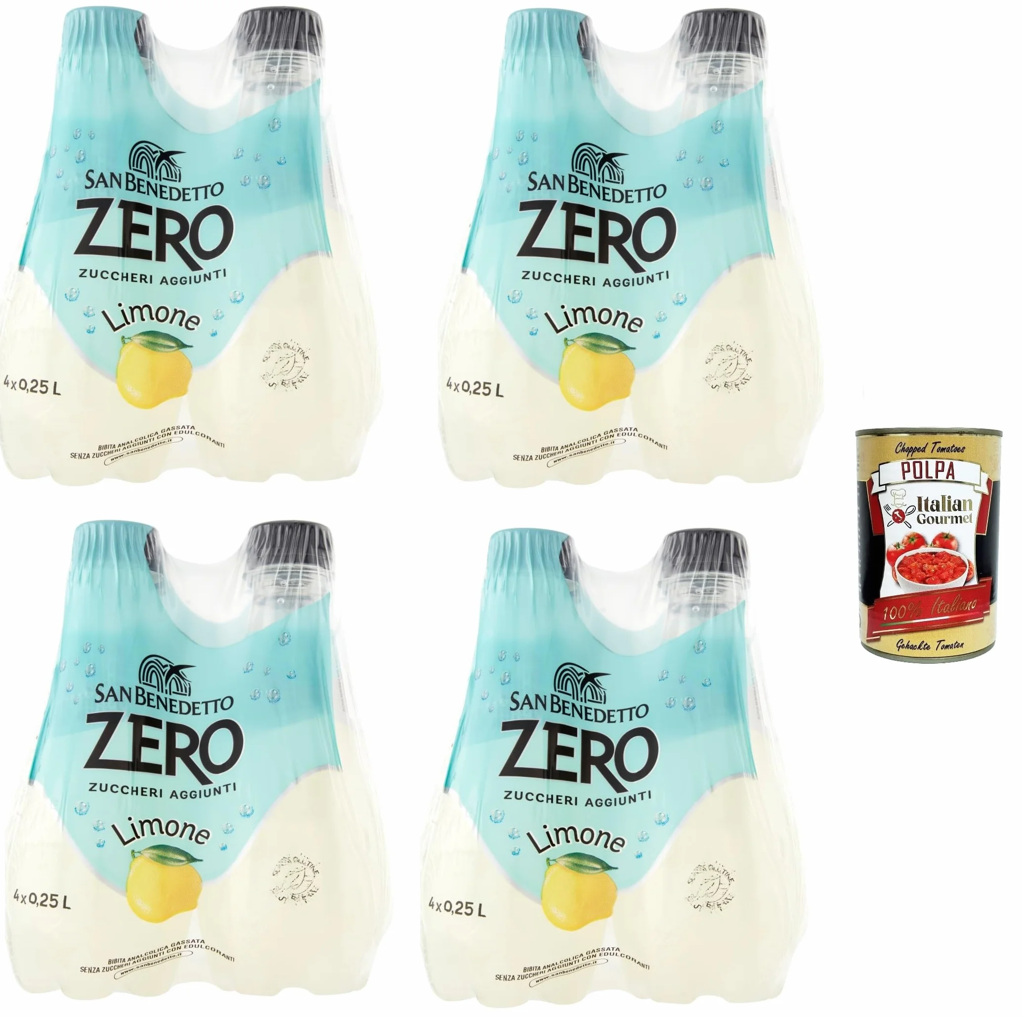 Italian Gourmet Boisson citron Zero Limonade sans sucre pétillante 24 x 250 ml | Sans sucres ajoutés, goût d'agrumes rafraîchissant pour les déplacements, fête, poids net total 6 l + pulpe gratuite 400 g