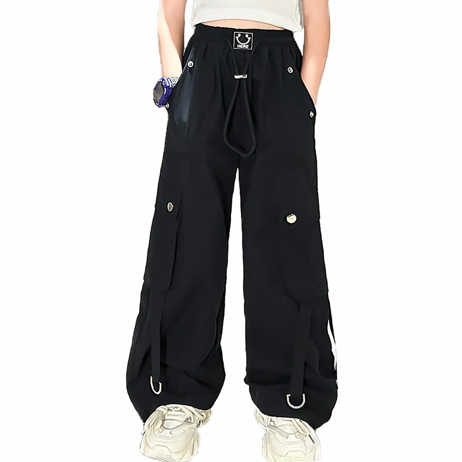 Pantalon cargo unisexe taille haute jambe large pour danse décontractée et plein air