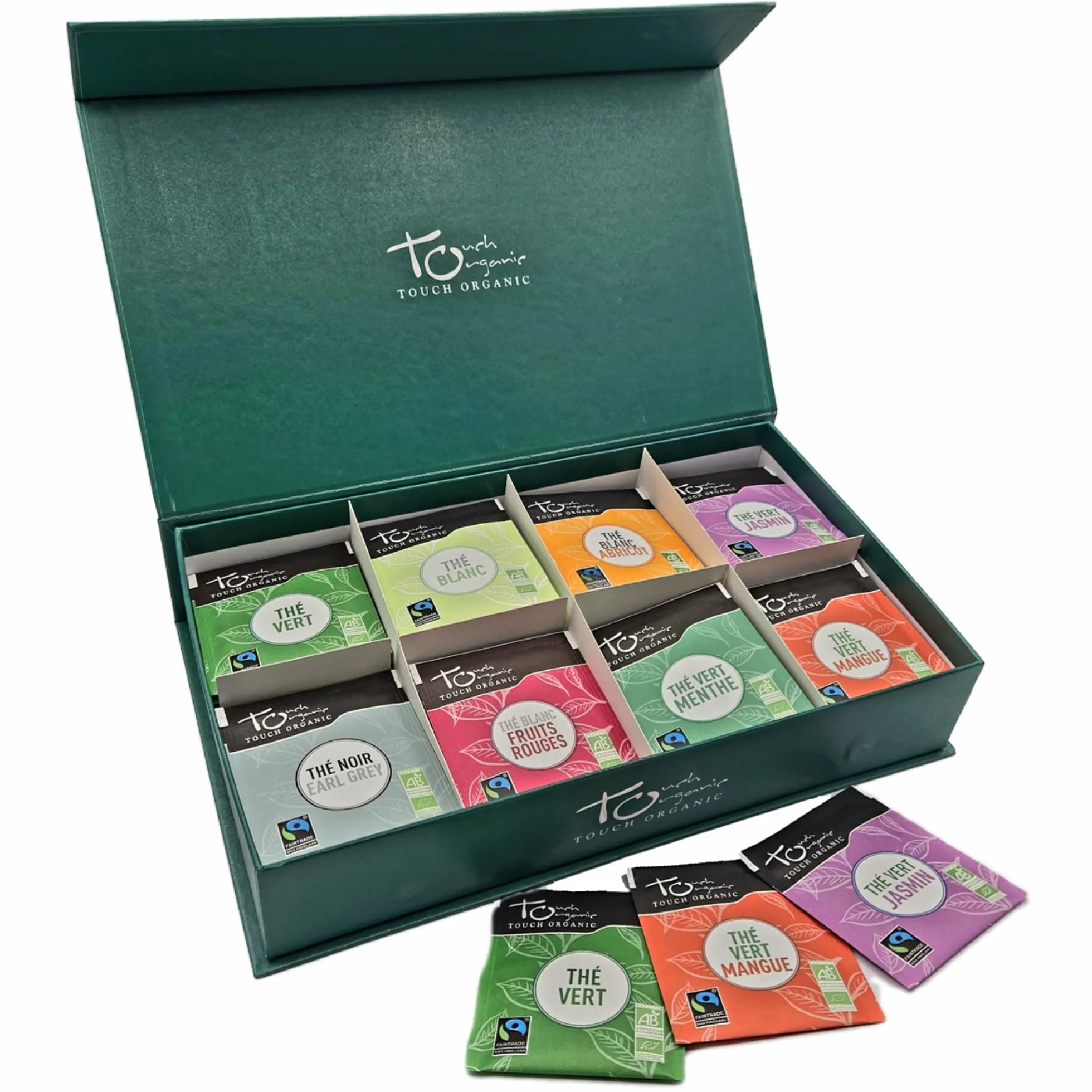 Touch Organic - Coffret Dégustation de Thés Bio | 8 Variétés & 80 Sachets | Collection Premium avec Thés verts, blanc et parfumés | Coffret cadeau