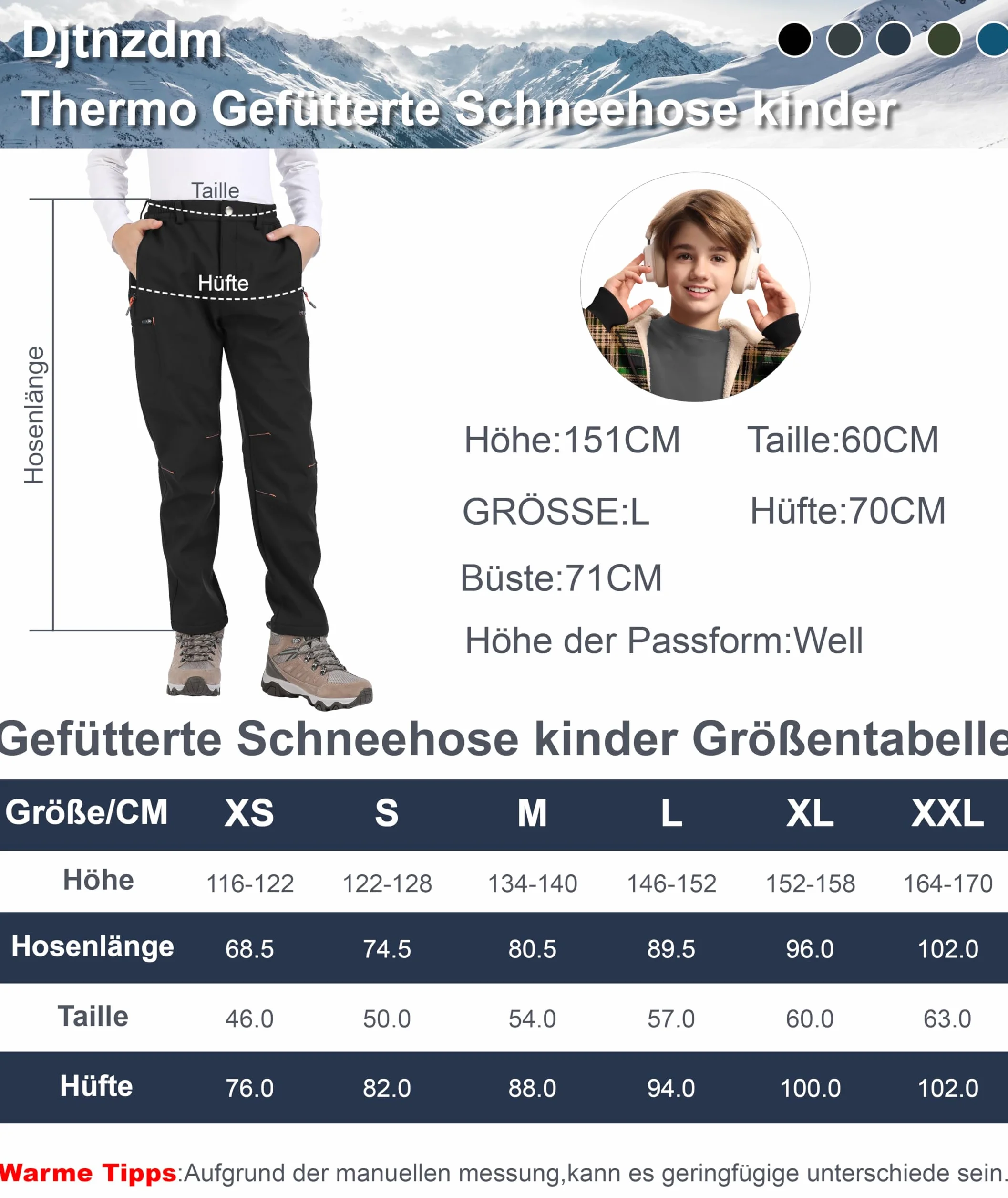 Pantalon Ski Enfant Hiver Thermique Imperméable Softshell Doublé Polaire Outdoor Randonnée