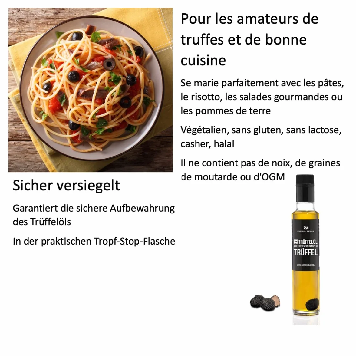 Edition Huile de truffe noire avec truffe noire entière 250 ml d'huile d'olive extra vierge vierge pour sauces et affiner les plats, convient aux régimes végétaliens et sans gluten
