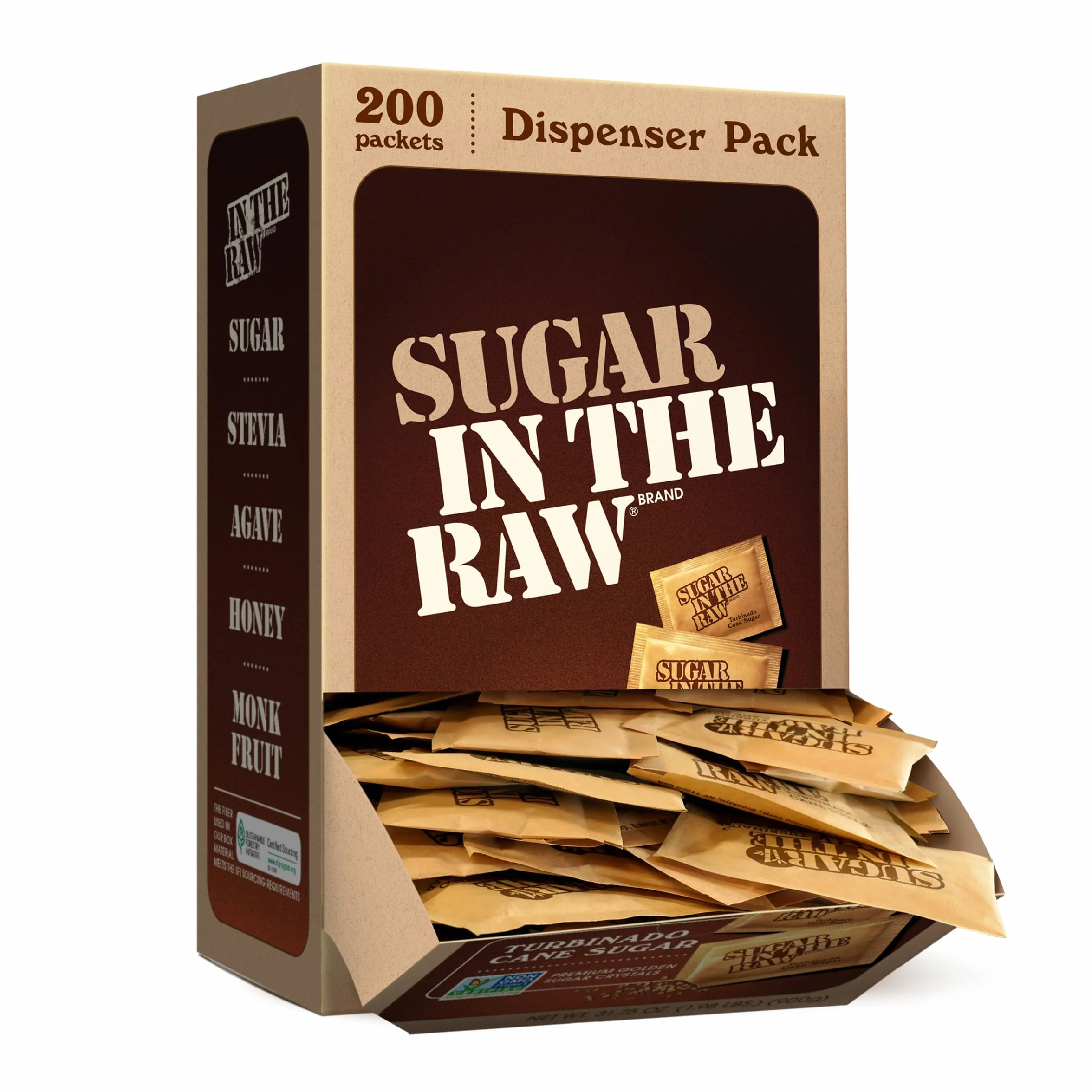Unrefined Sugar Made From Sugar Cane, 200 Packets/Box, Sold as 1 Box