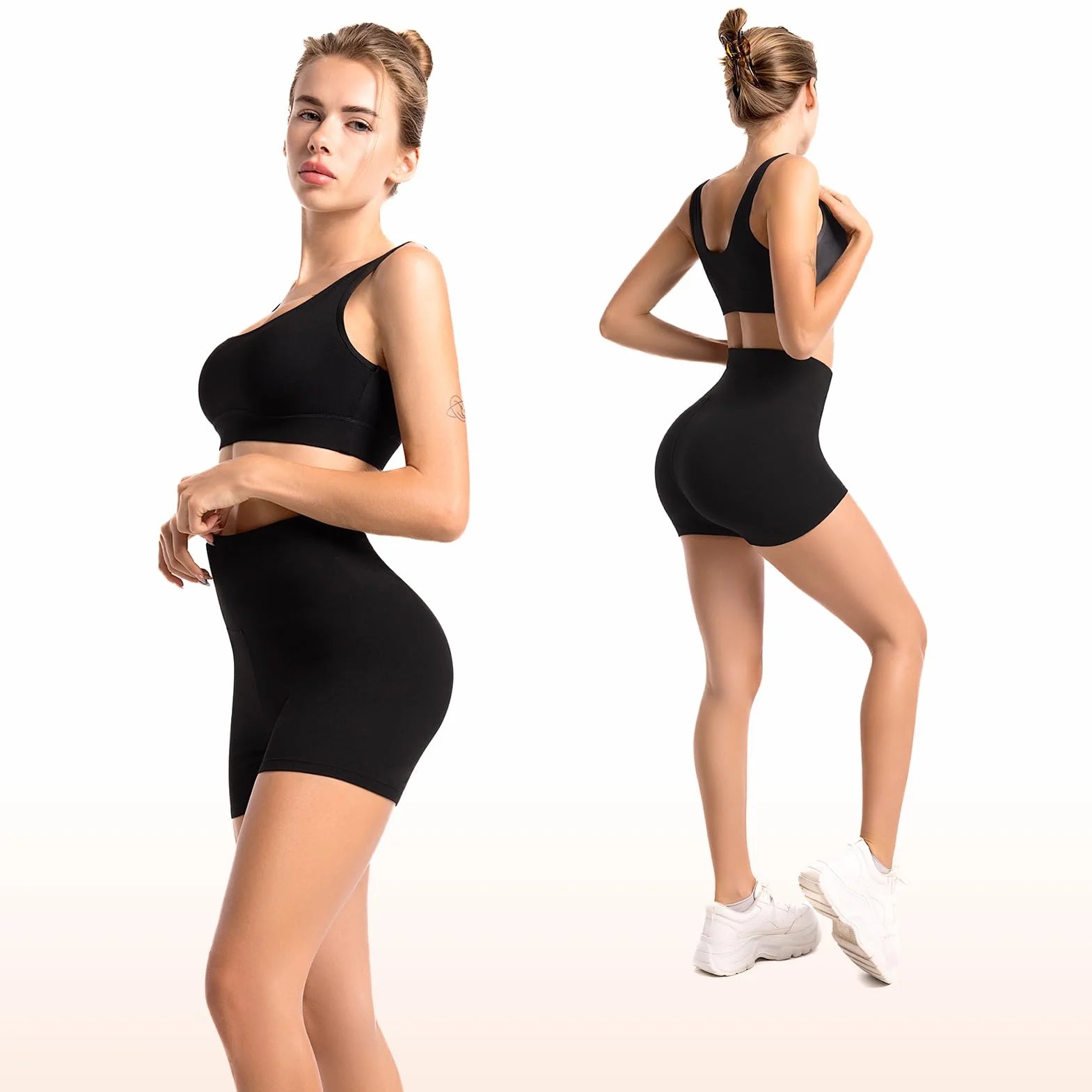Leafigure Lot de 2 shorts de cyclisme femme taille haute opaques été gym fitness yoga