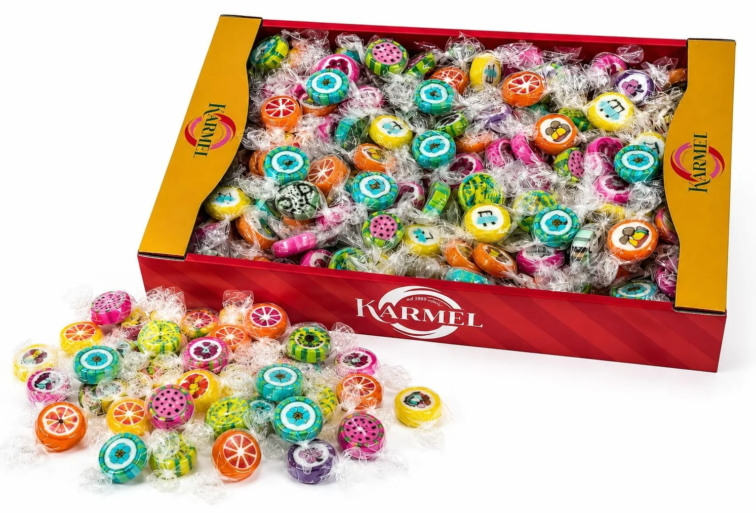 Bonbons fruités 1kg, bonbons durs aromatisés, fabriqués à la main dans des designs uniques, grande boîte de bonbons d'un petit producteur familial
