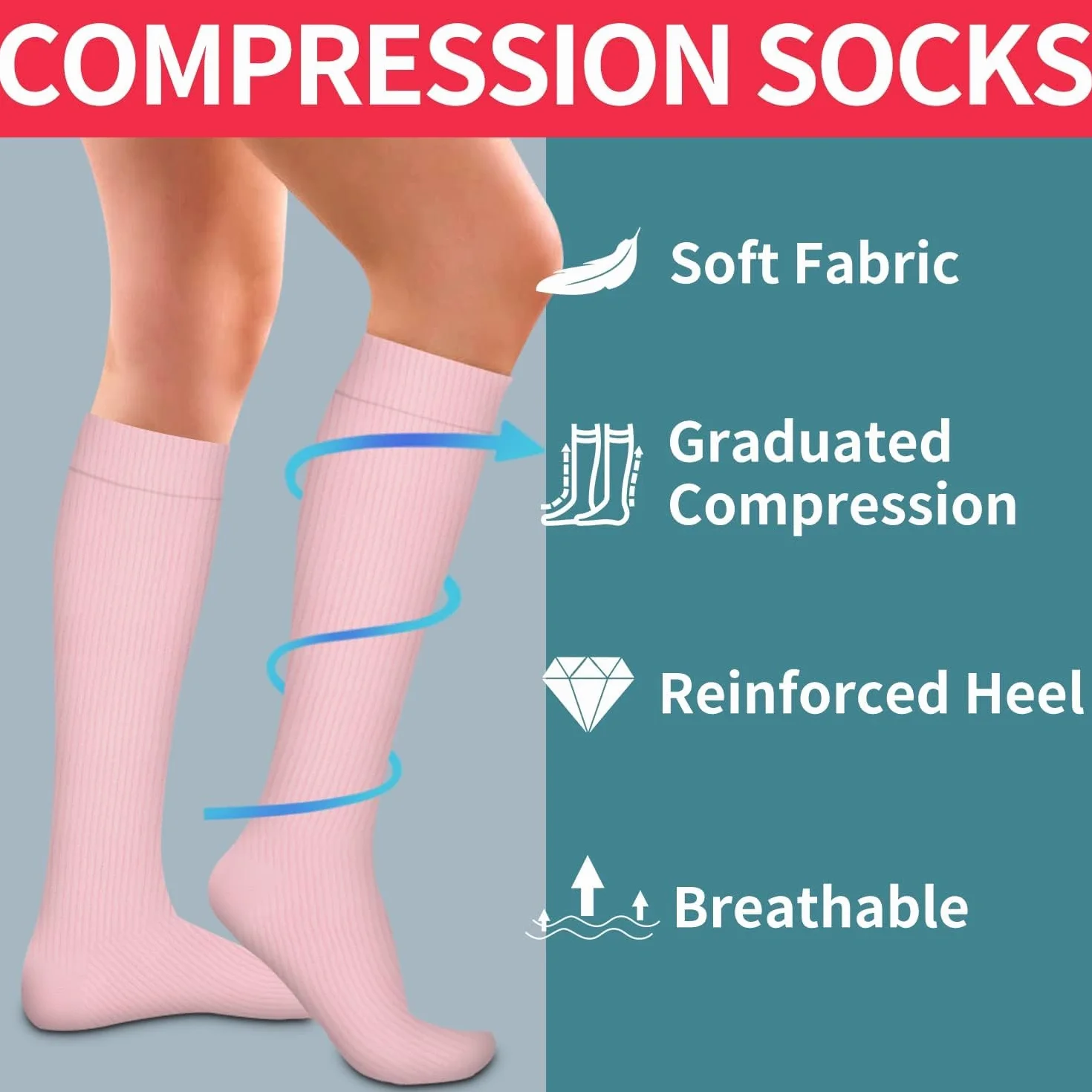 Chaussettes de Compression DRESHOW 4 Paires pour Femmes Hommes Circulation Athlétisme Course Cyclisme Voyage