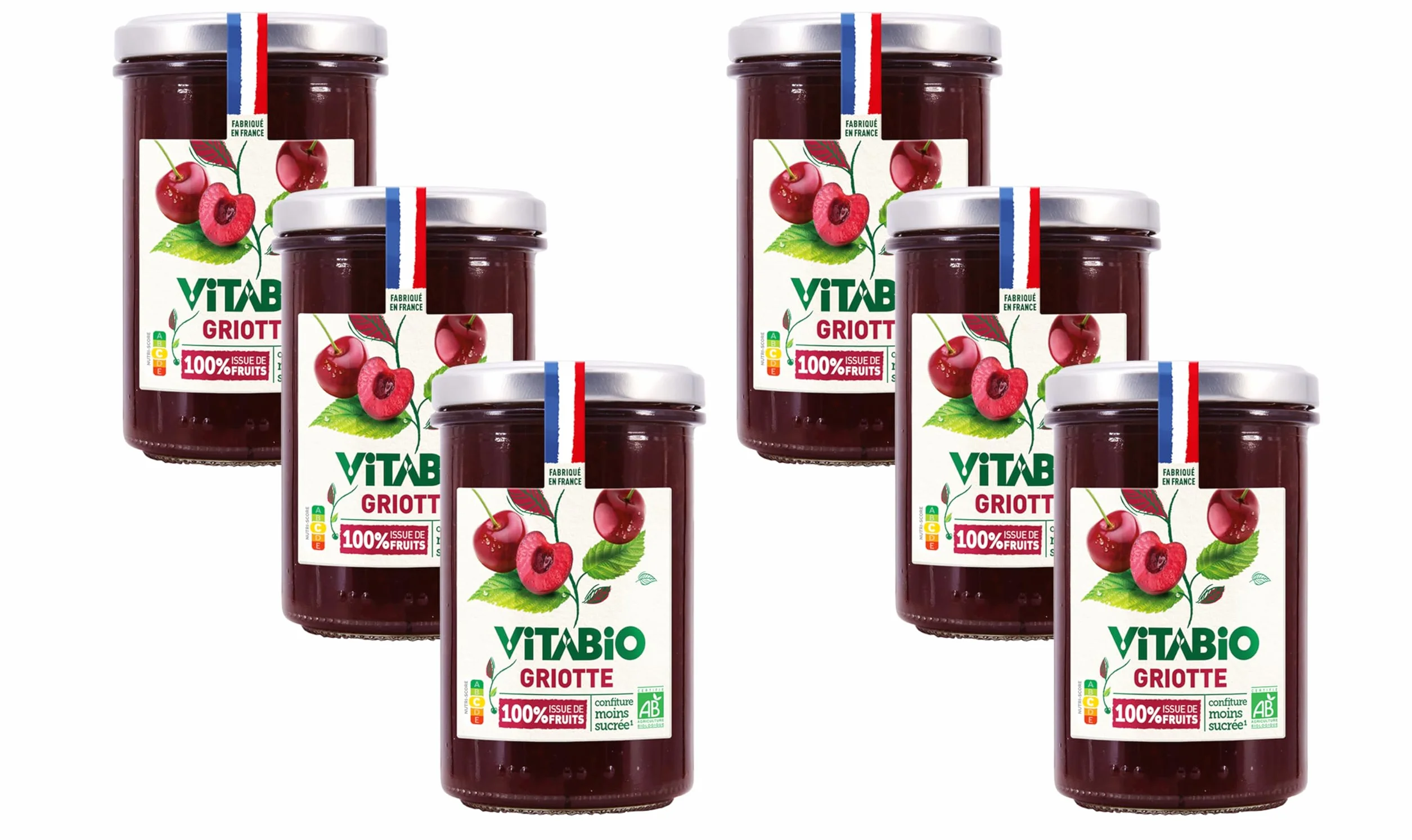 VITABIO - Confiture de Griotte 100% issue de fruits - BIO - Lot de 6-6x275g