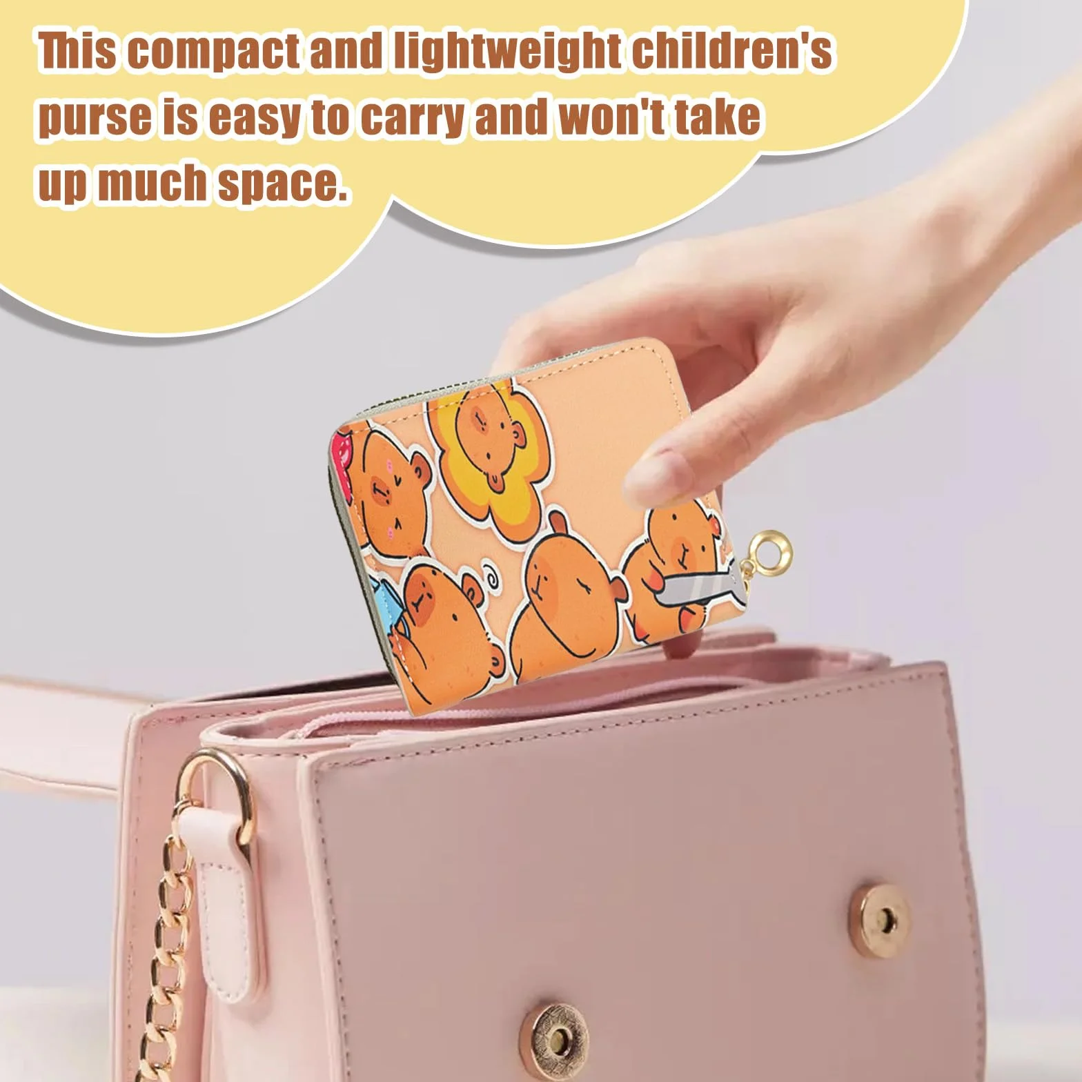 Porte Monnaie Enfant Capybara 3 Pièces Portefeuille Cuir PU avec Fermeture éclair