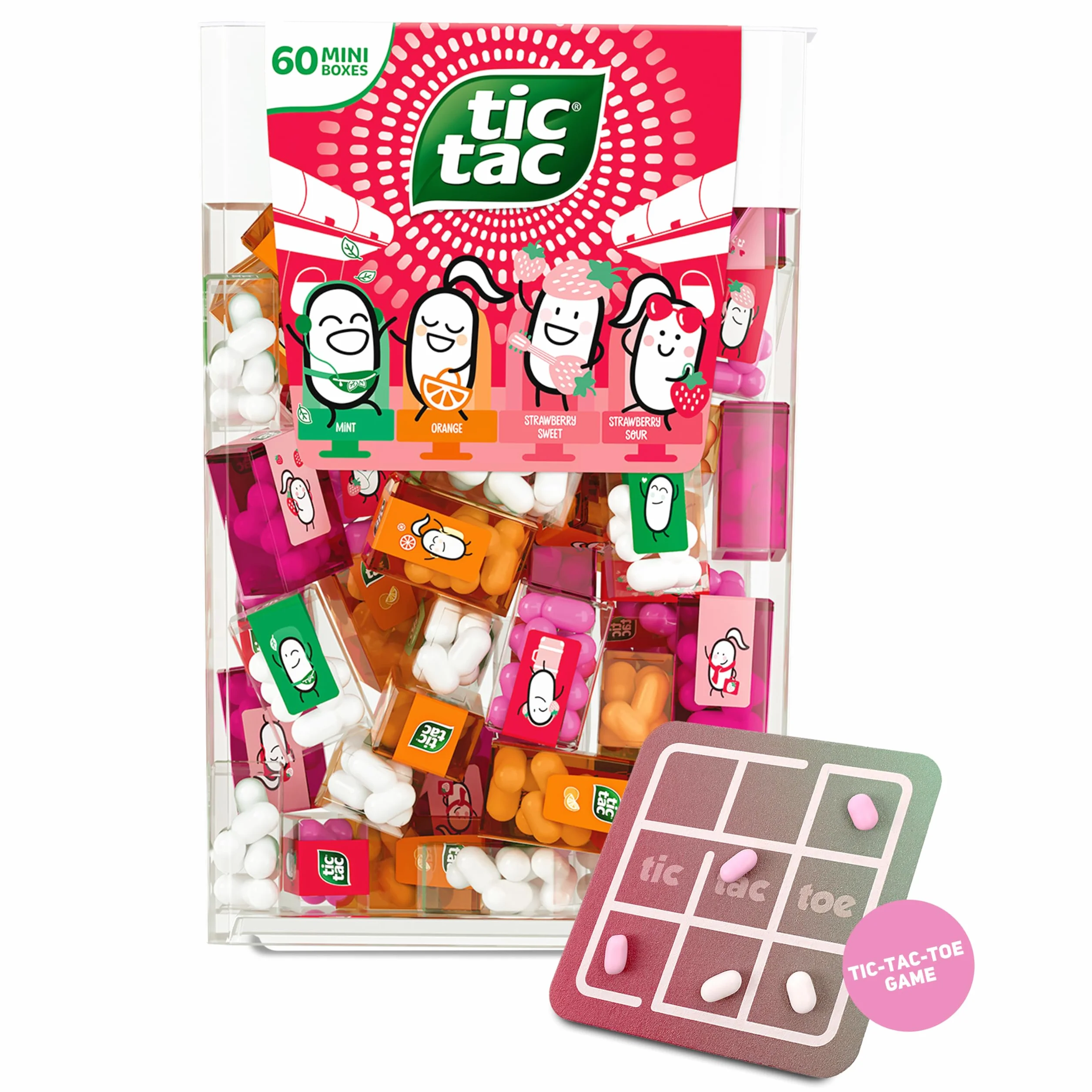 TicTacToe Travels Set de voyage 60 mini-boîtes 3,8 g fraise menthe orange jeu TicTacToe bonbons